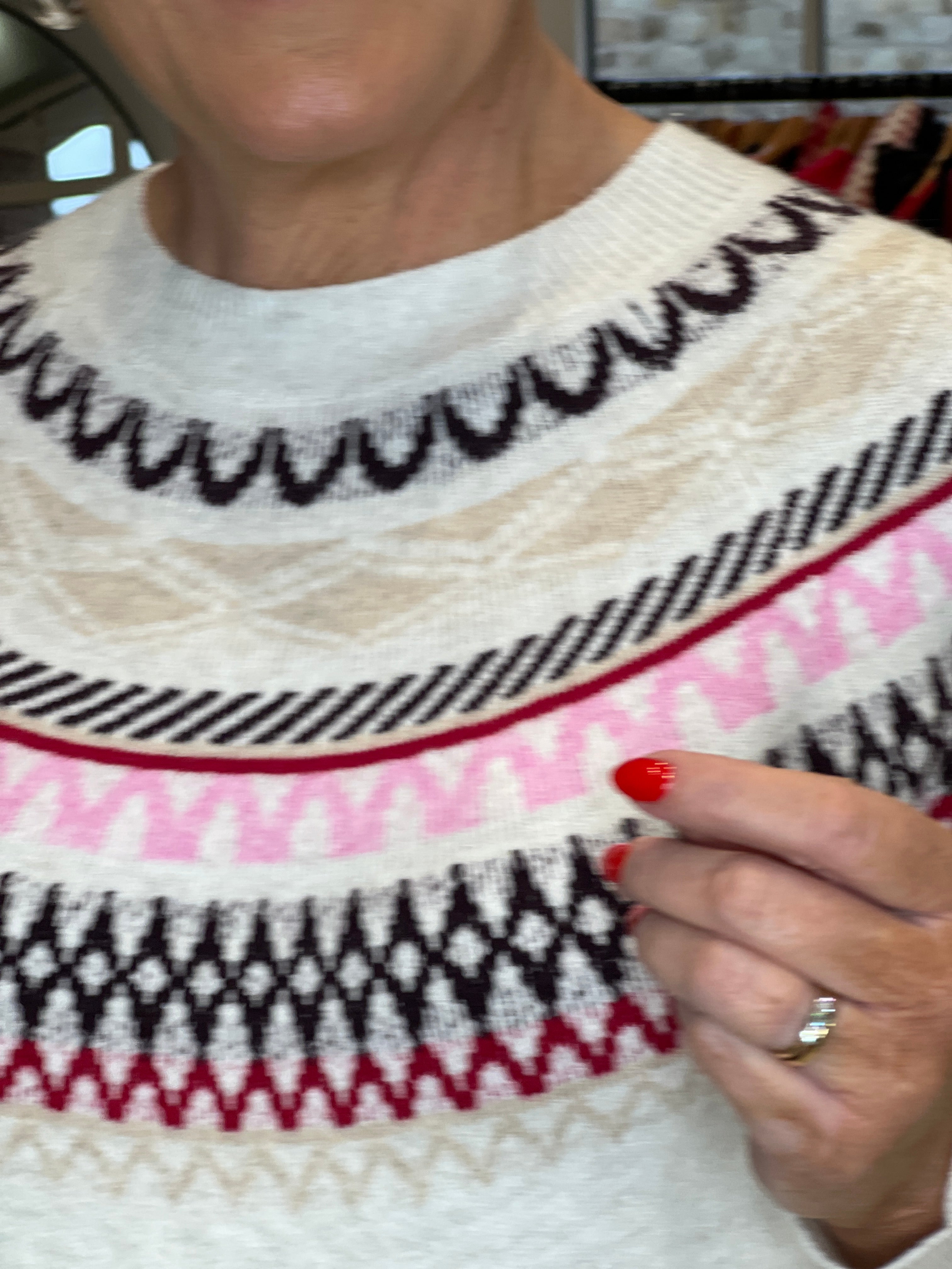 Cecil Cosy Jacquard Pullover In Eggshell Melange