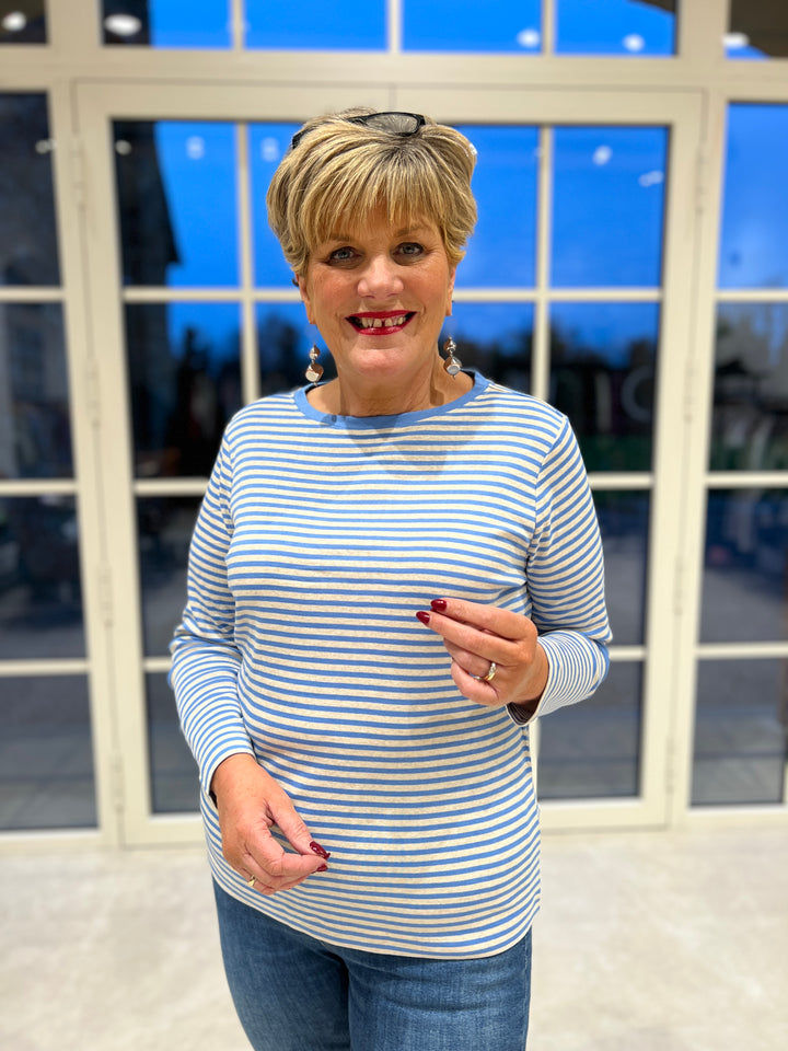 Cecil Basic Striped Top In Fountain Blue
