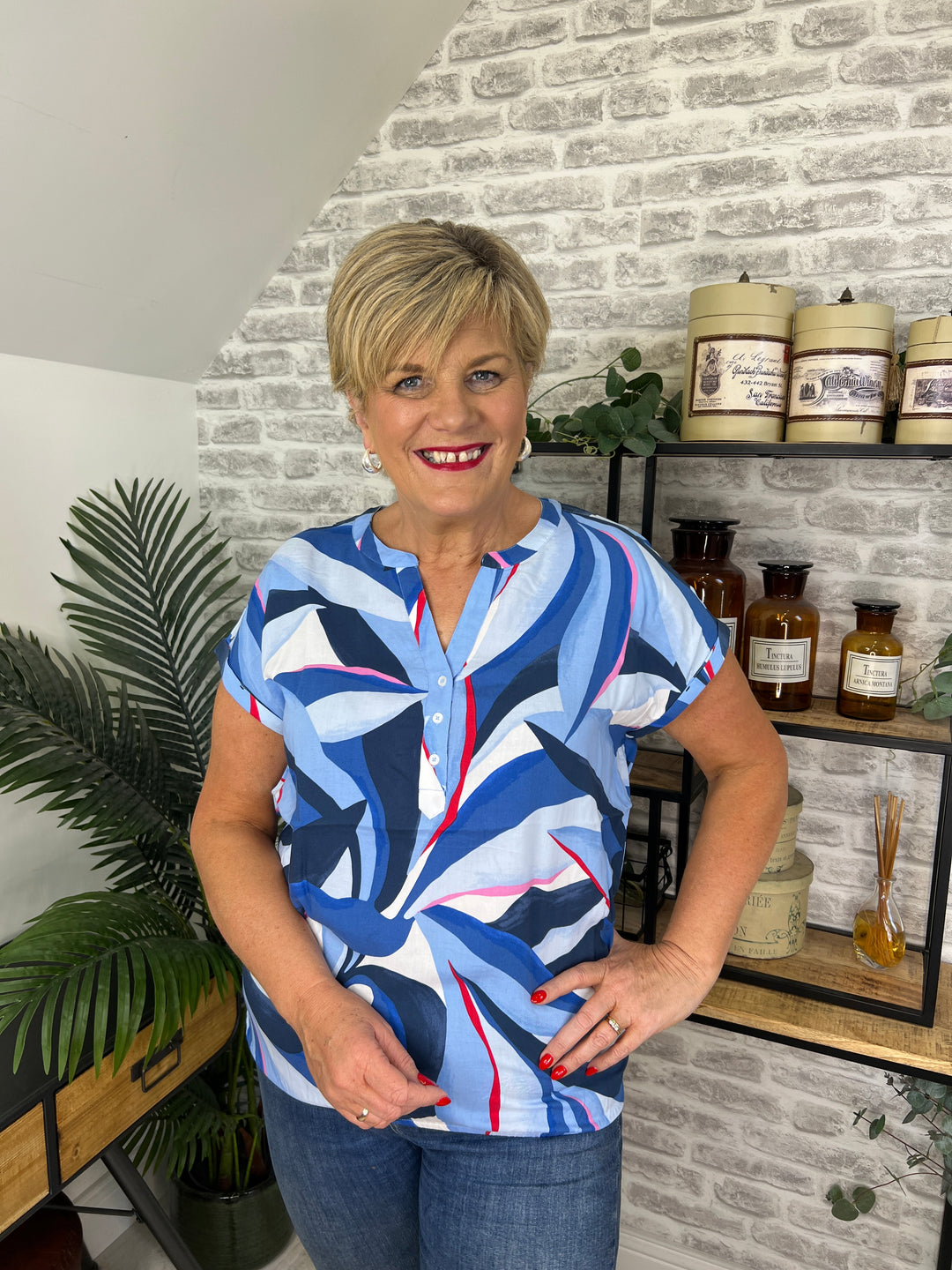 Cecil Print Short Sleeve Blouse In Urban Navy