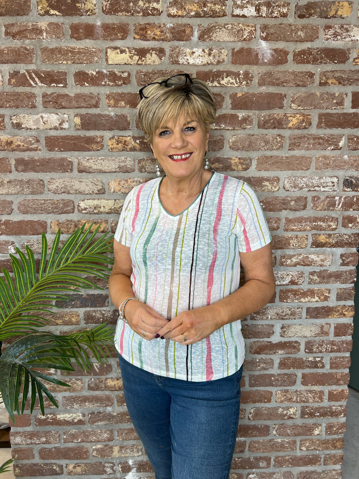 Soya Concept Aretha Striped T-Shirt In Pink Multi