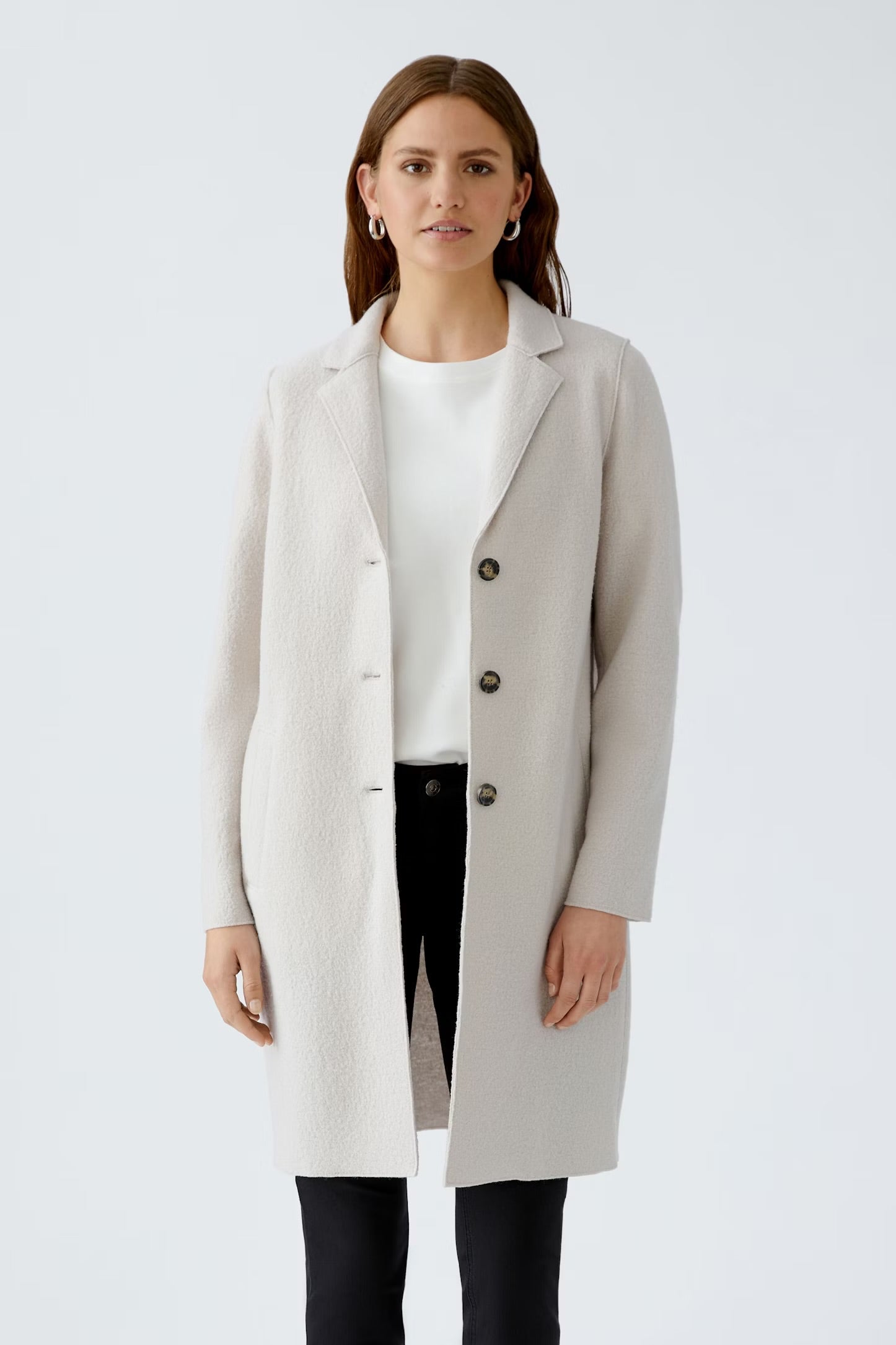 Oui Mayson Boiled Wool Coat In Stone Melange