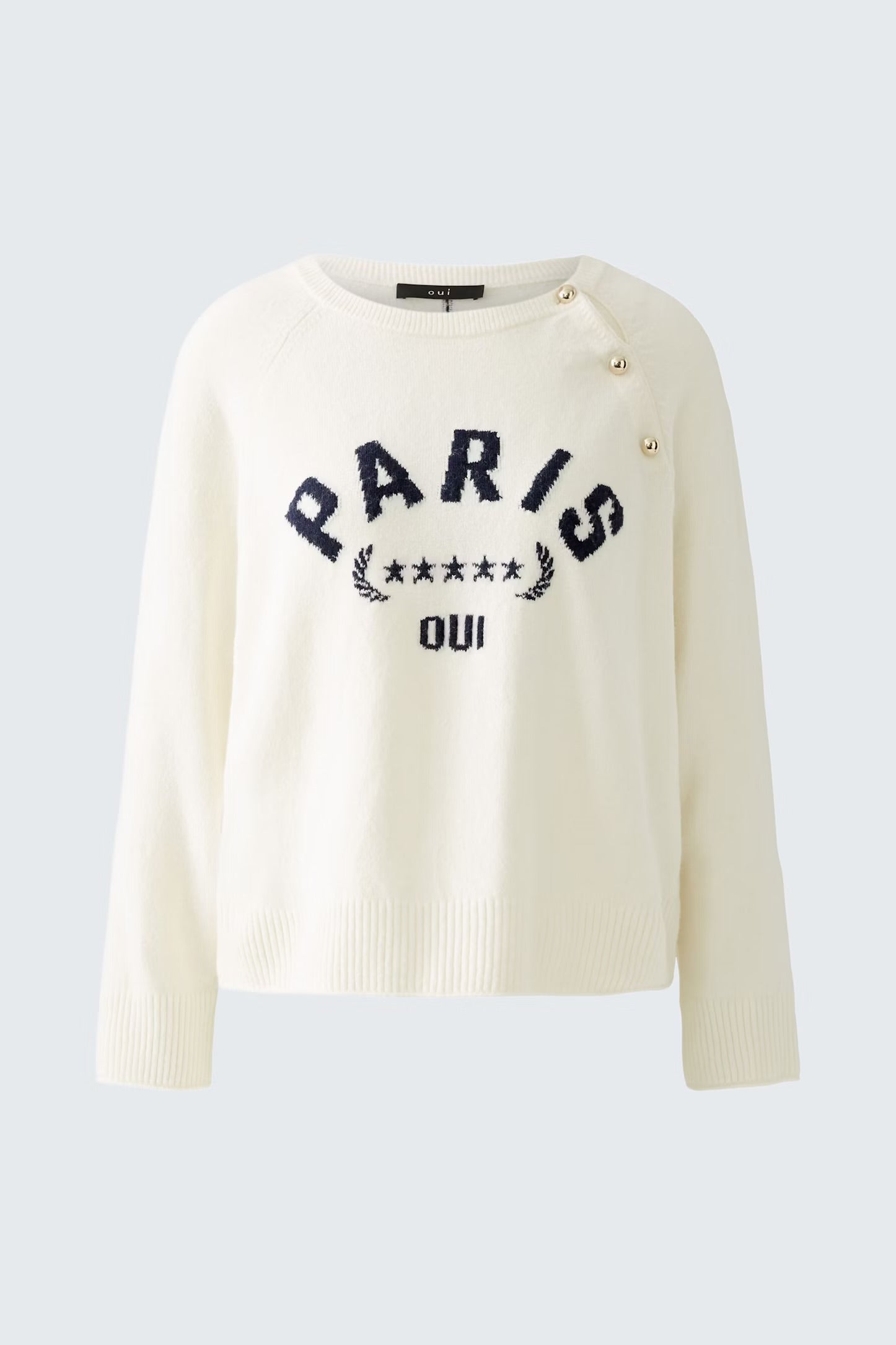 Oui Pullover With Placed Motif  In white & blue