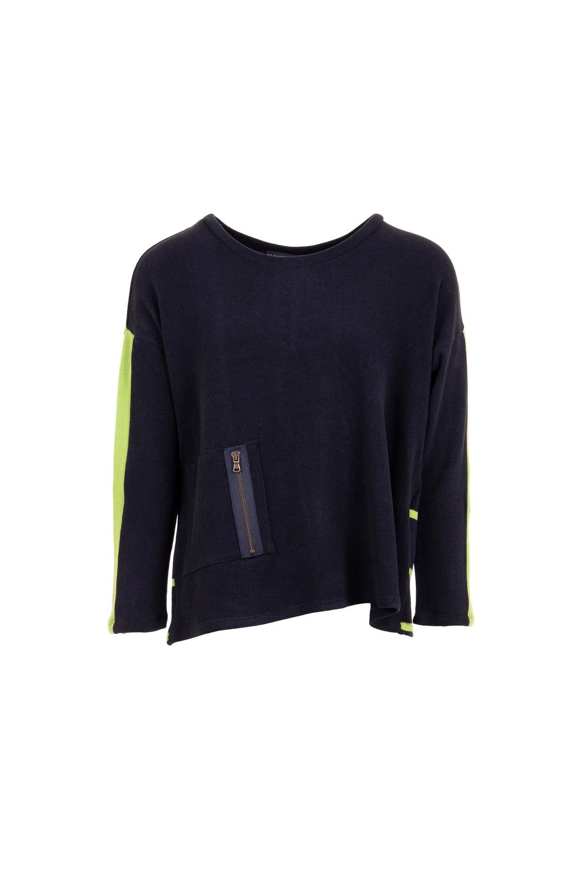 Peruzzi Stripe Sleeve Knit In Navy & Green