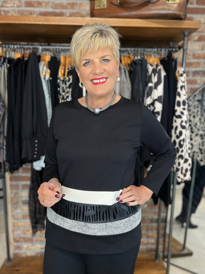 PERUZZI Multi Stripe Top In Black & Beige