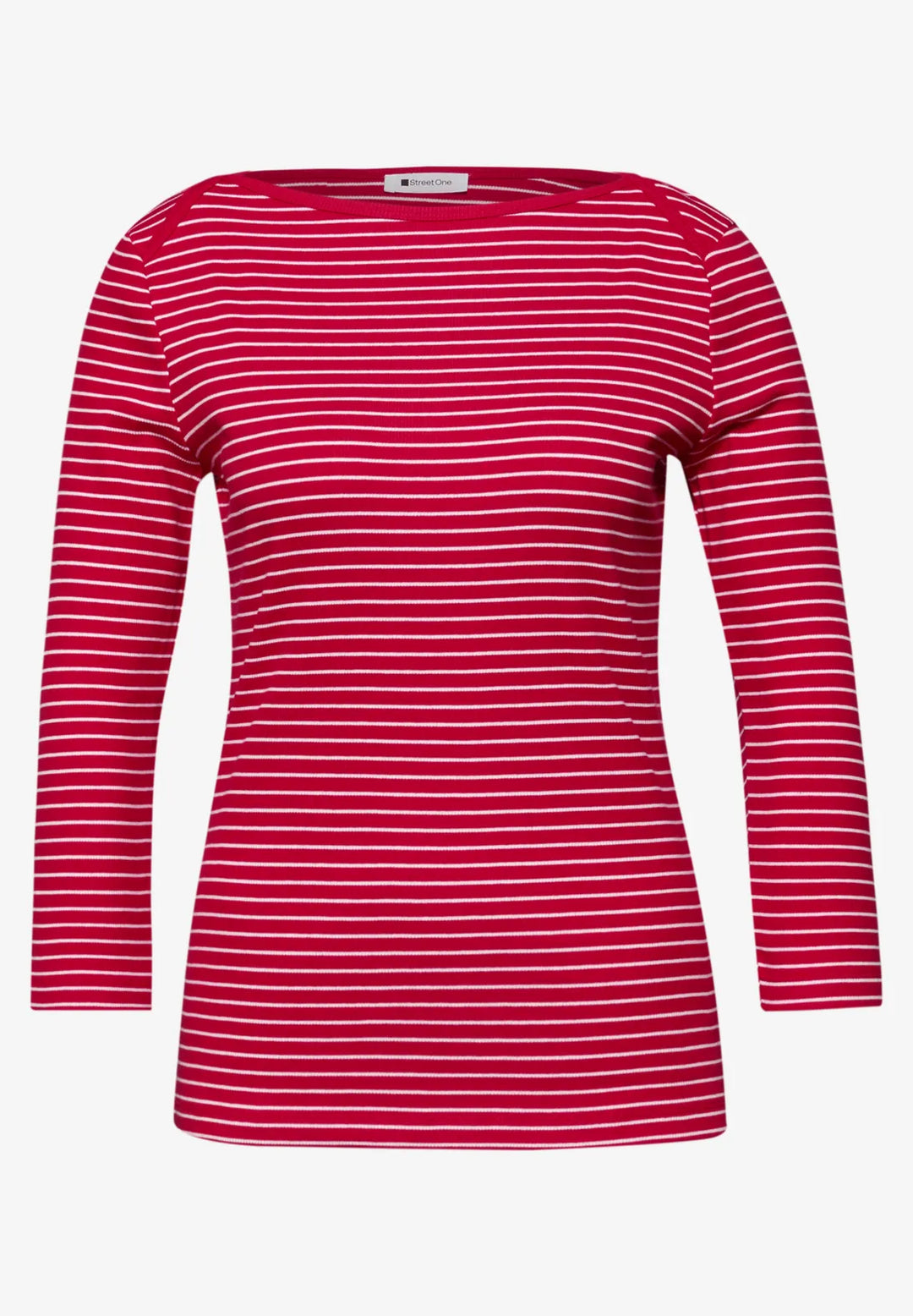 Street One Boat Neckline Striped Top In Salsa Red