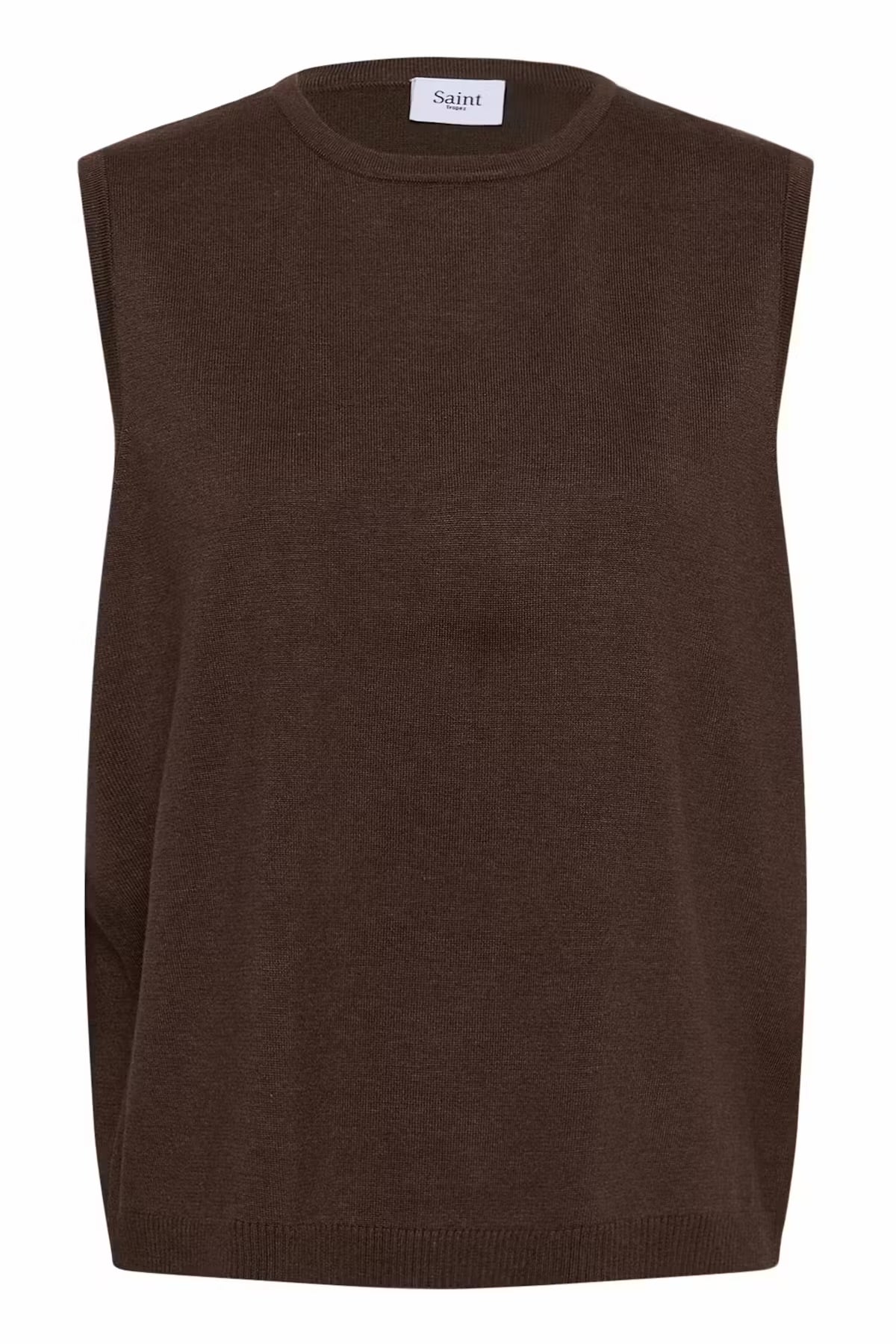 Plain round neck Vest in brown