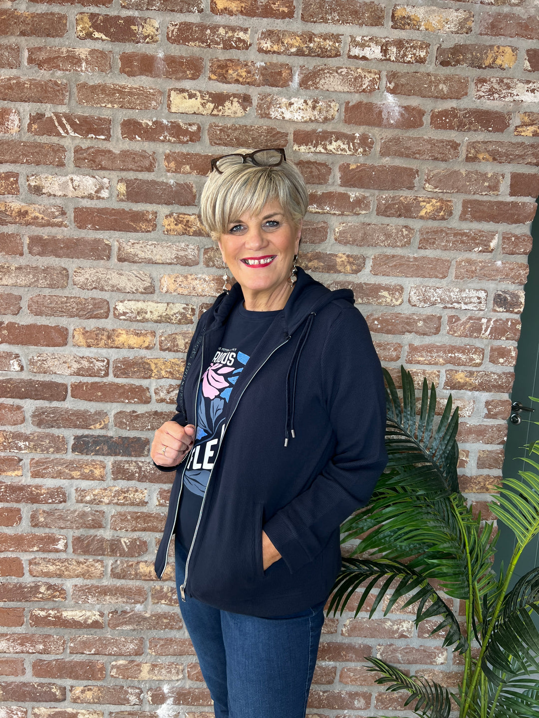 Cecil Ribbed Hooded Jacket In Navy