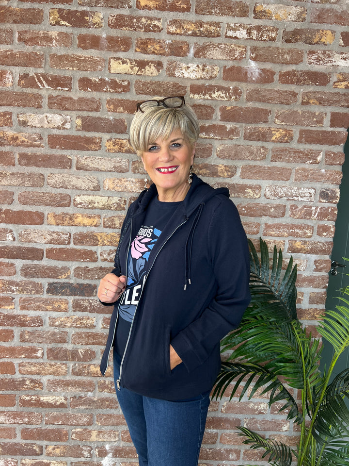 Cecil Ribbed Hooded Jacket In Navy