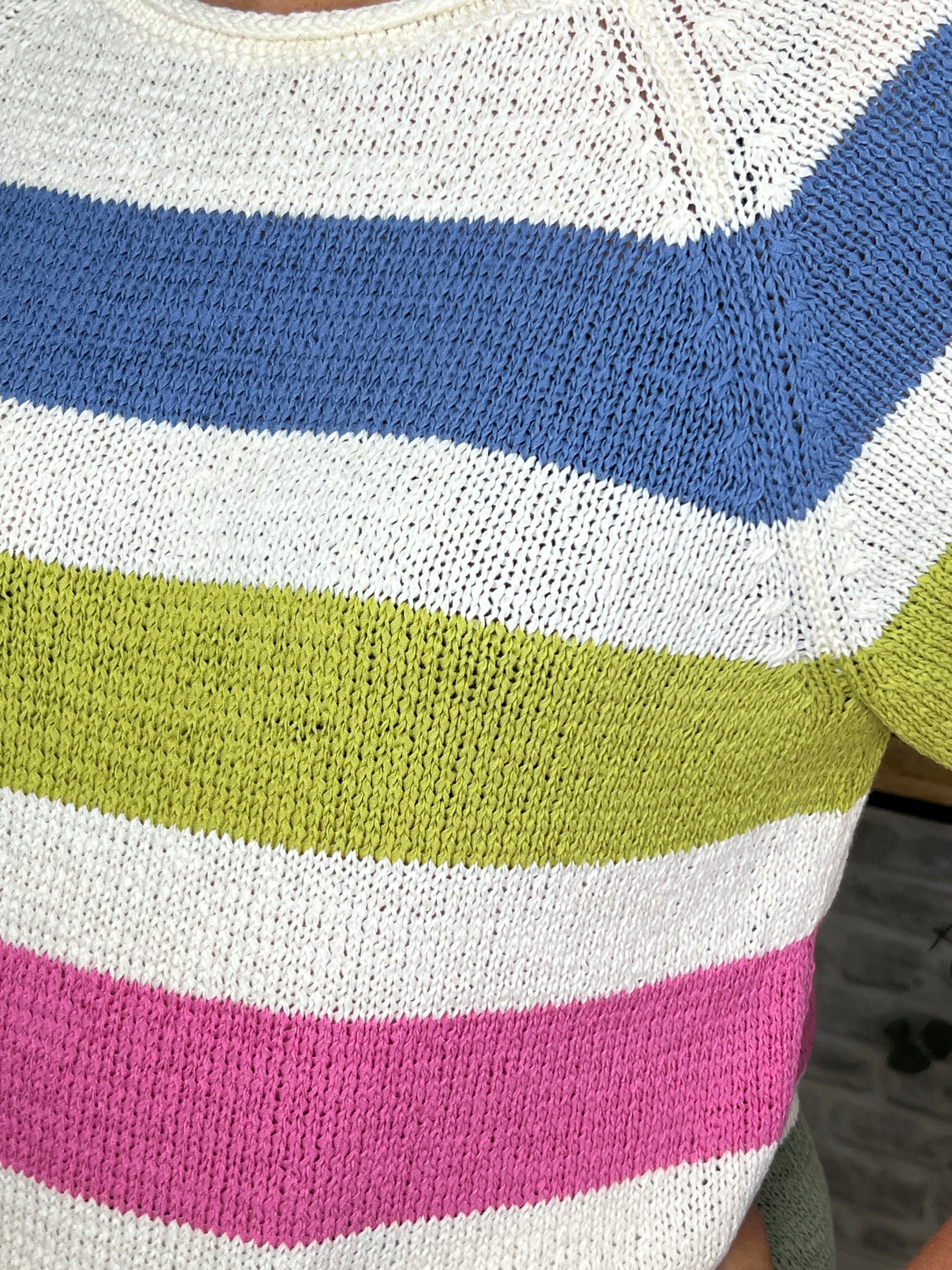 Oui Striped Pullover In White & Green
