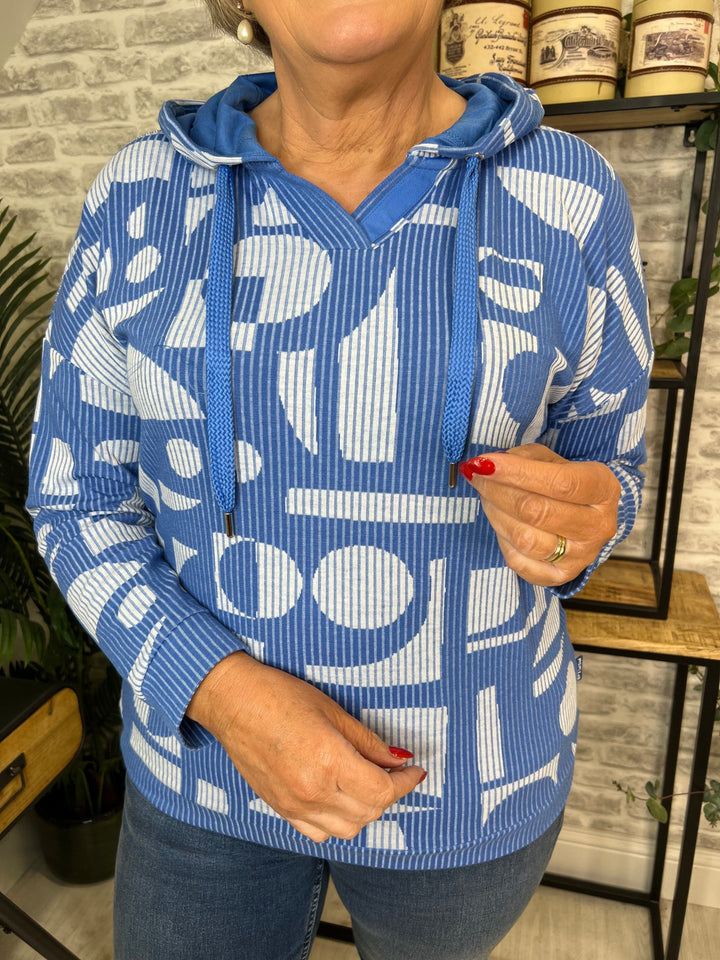 Cecil Striped Jacquard Hoodie In Water Blue