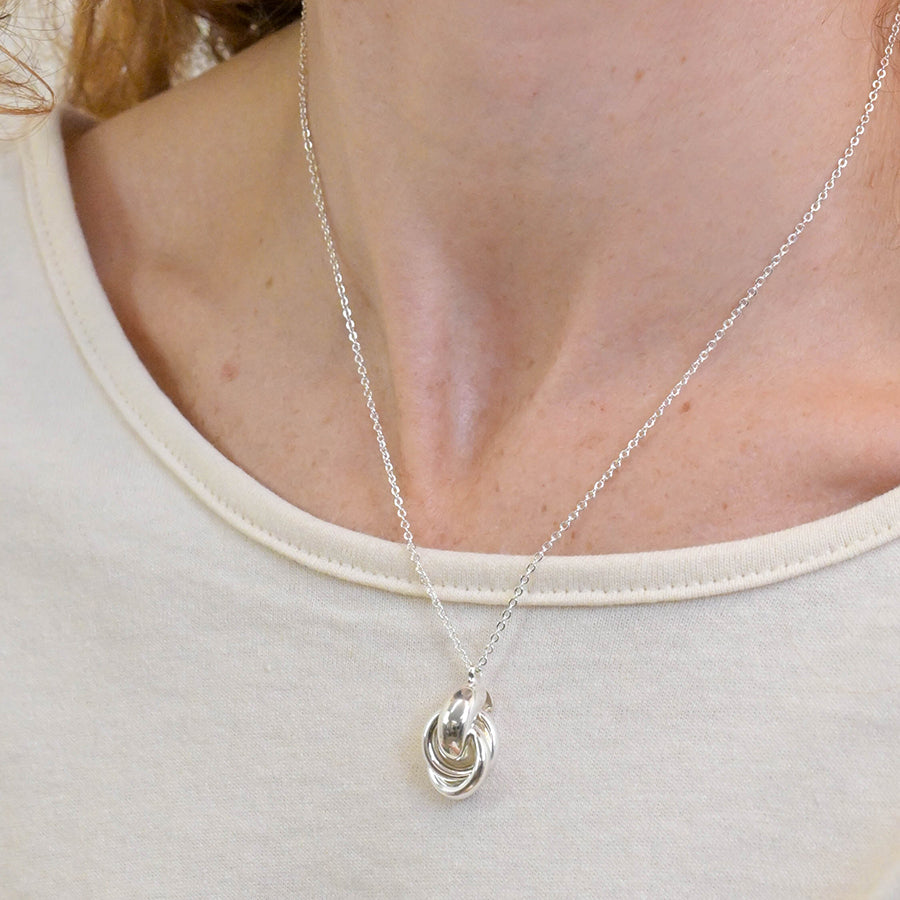 Pom Linked Hoops Pendant Necklace  In Silver