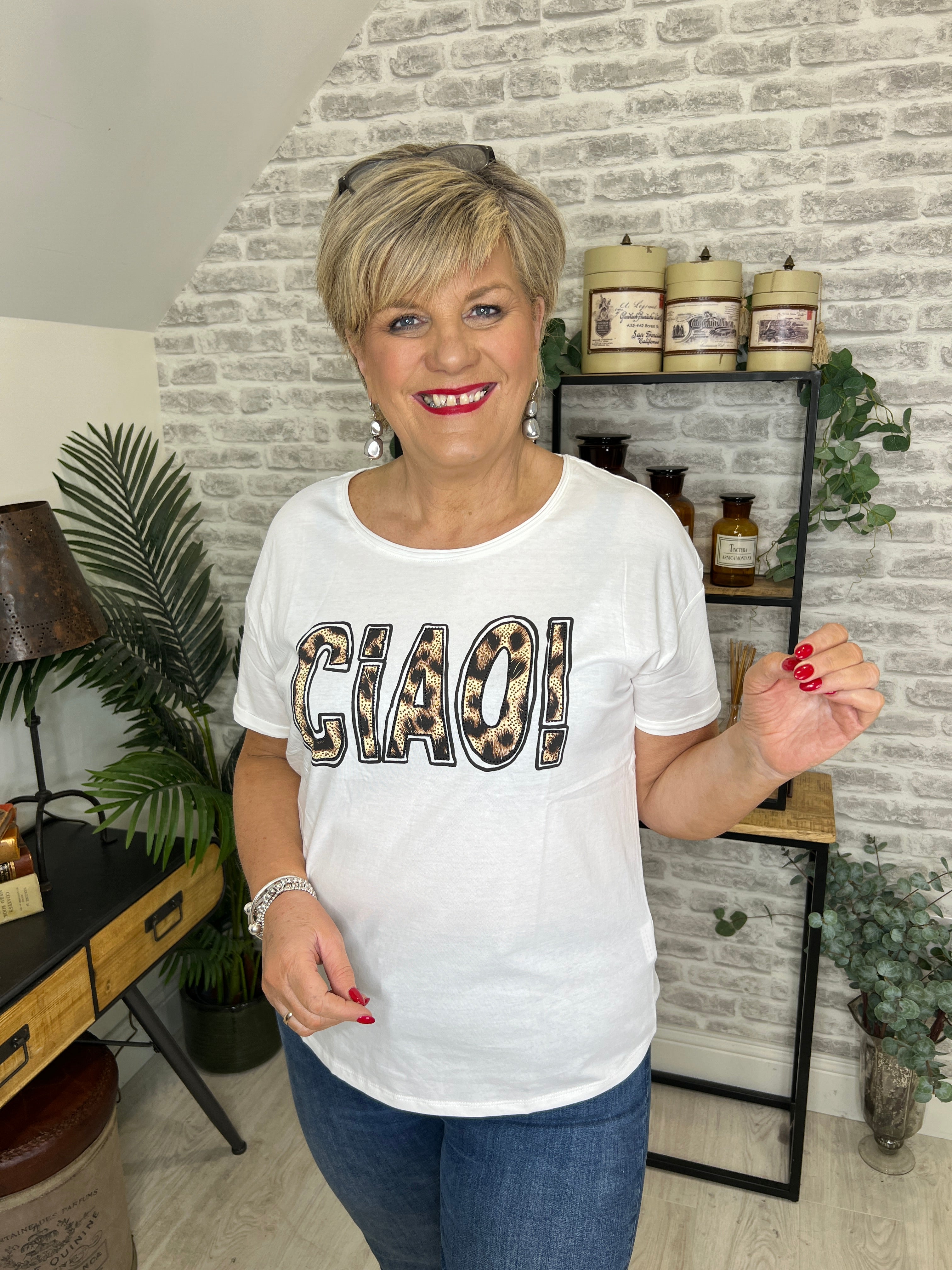 Oui Cloud Dancer T-shirt In white multi