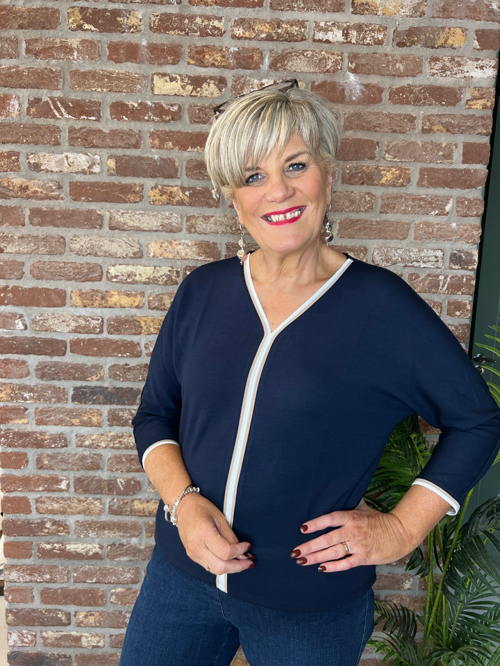 Street One striped panel Jumper In Navy