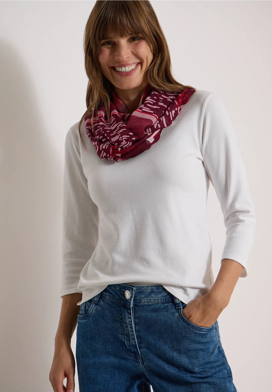 Patchwork print loop snood in Red wine