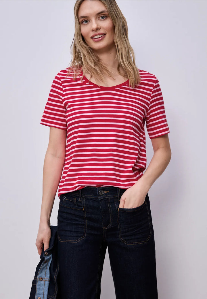 Street One Striped T-shirt In Salsa Red