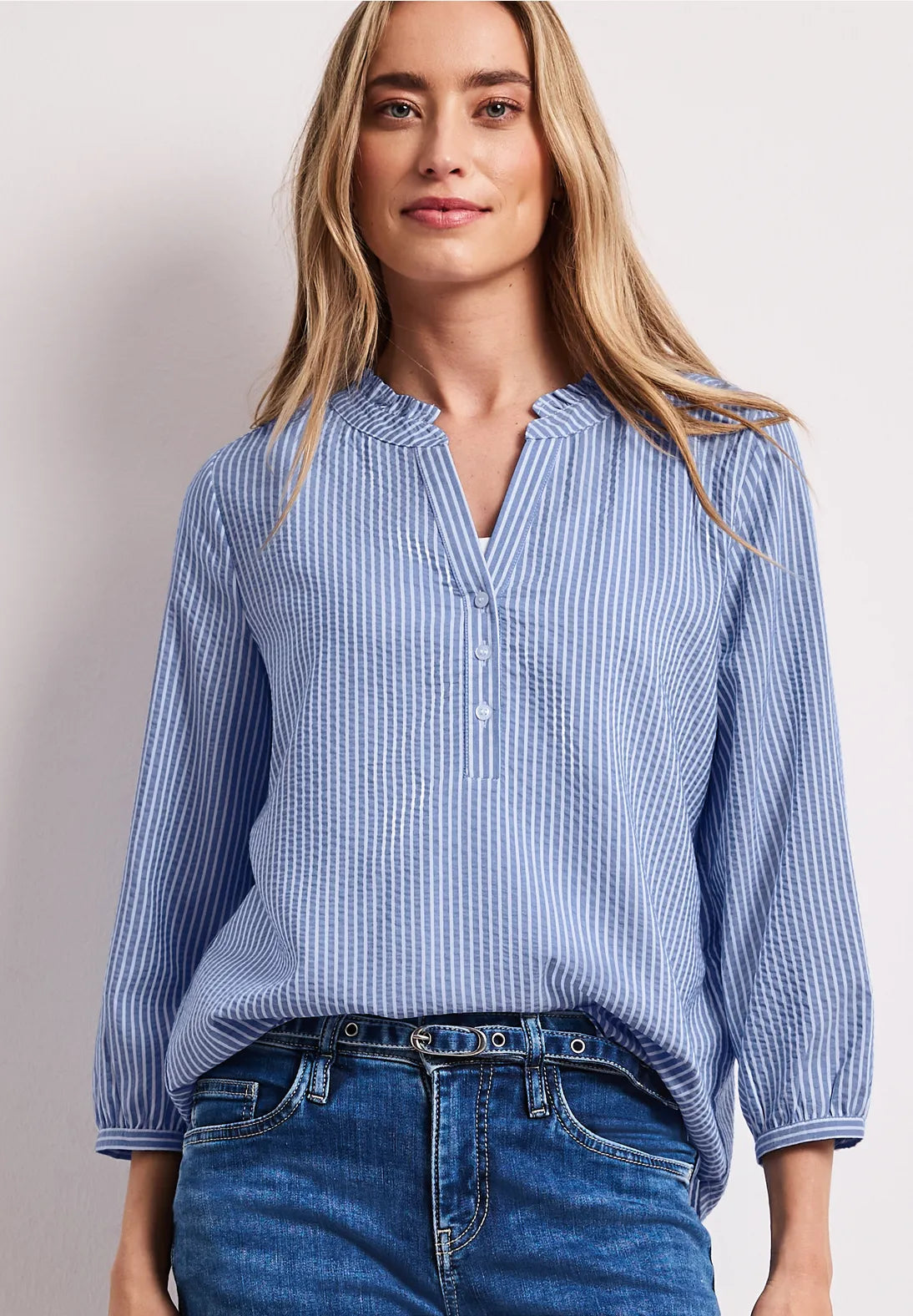 Street One Seersucker Striped Blouse In blue