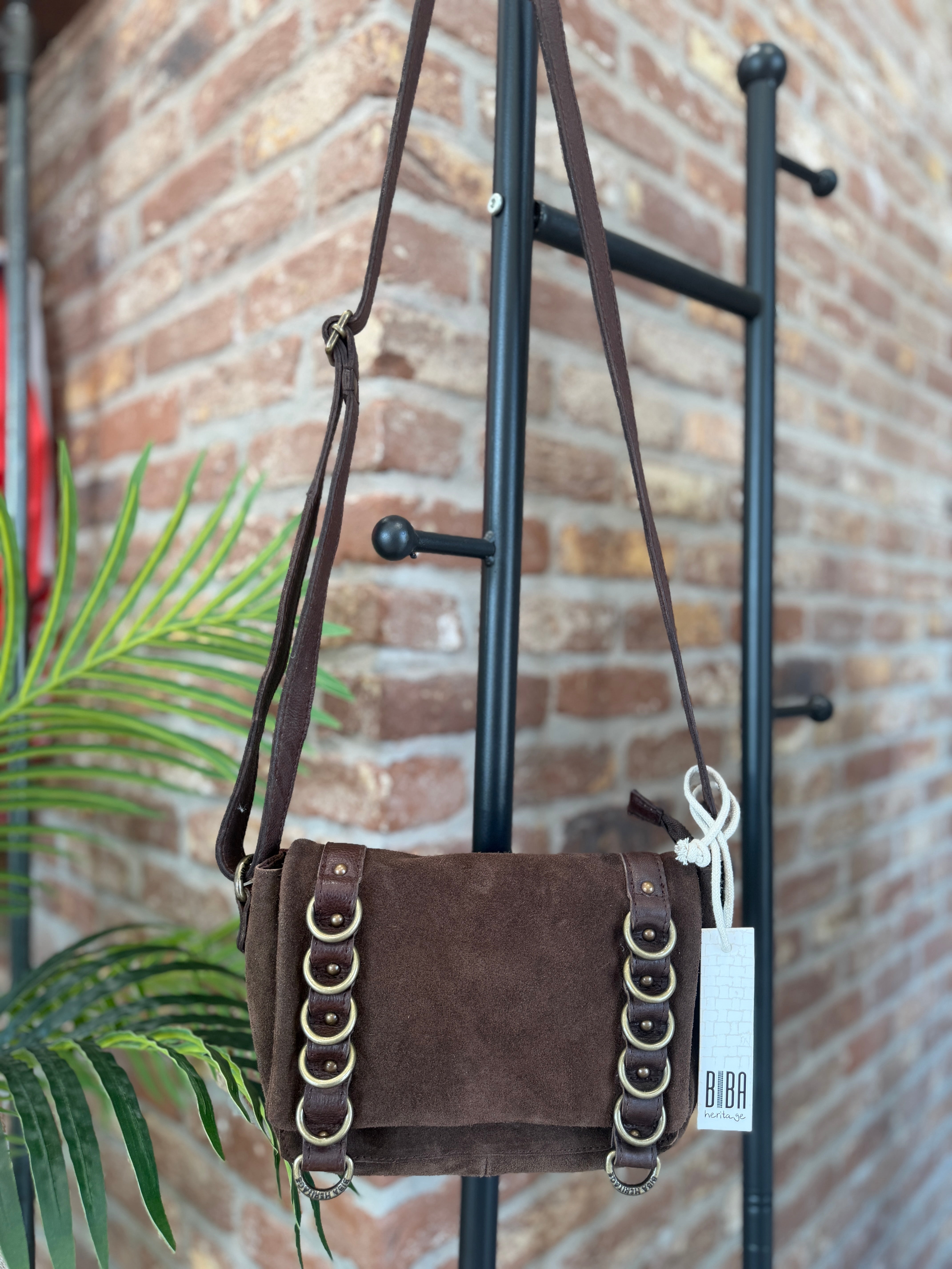BIBA leather Ruggles Crossbody bag in Dark Brown