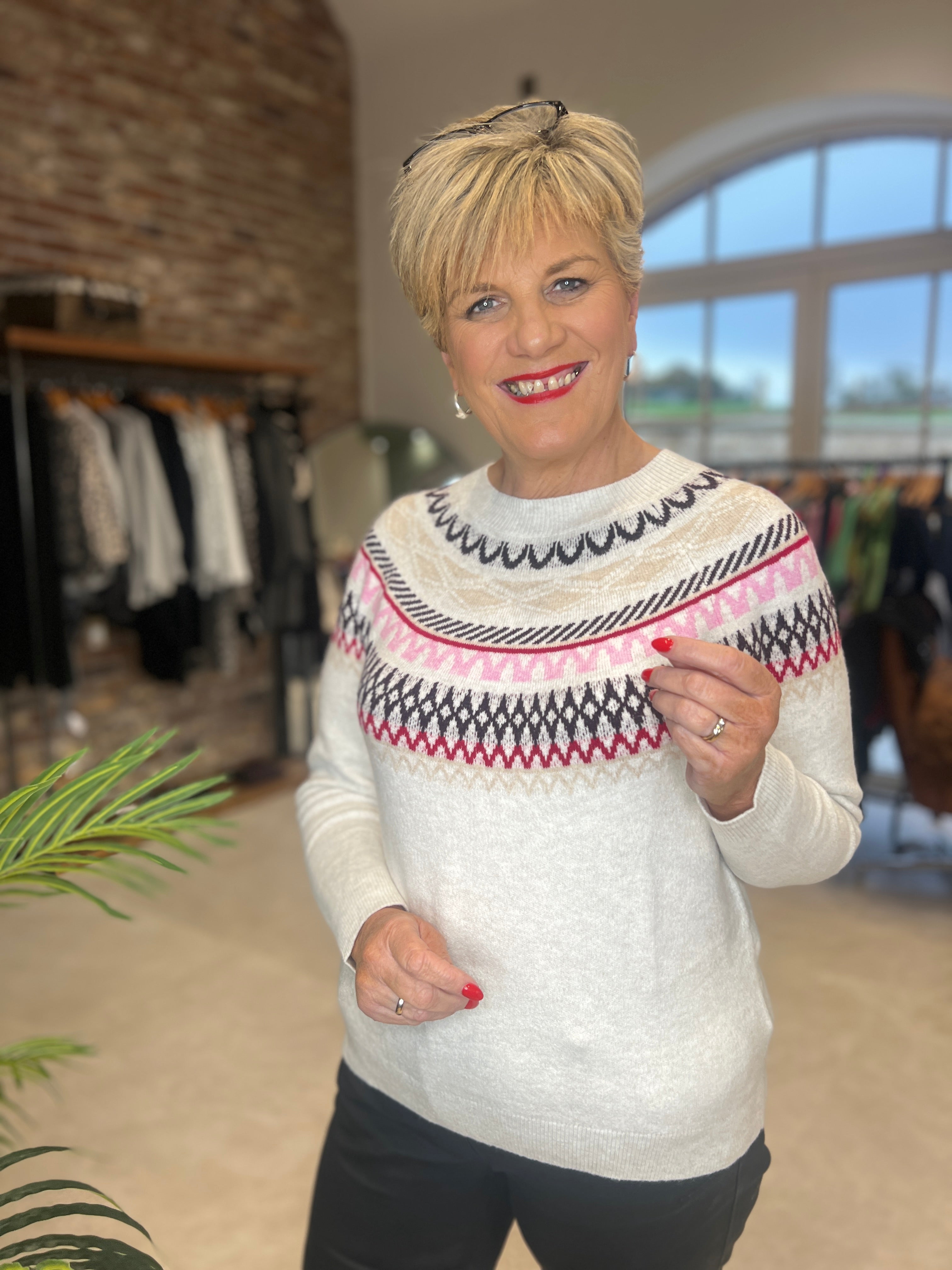 Cecil Cosy Jacquard Pullover In Eggshell Melange