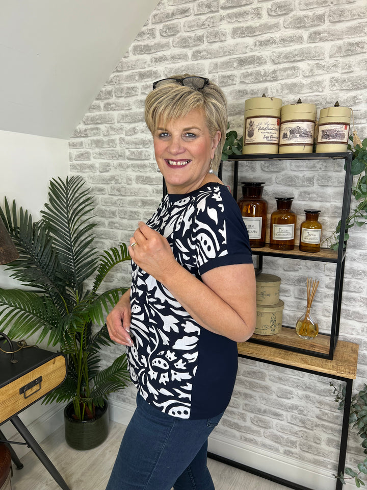 Street One Material Mix T-Shirt In Deep Blue