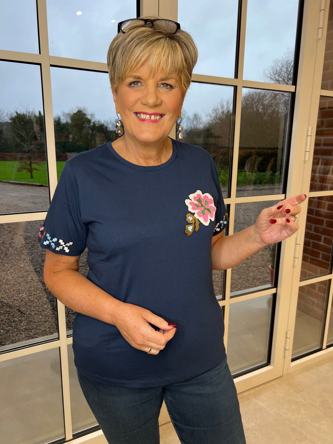 Culture Embroidery T-shirt In Dress Blue
