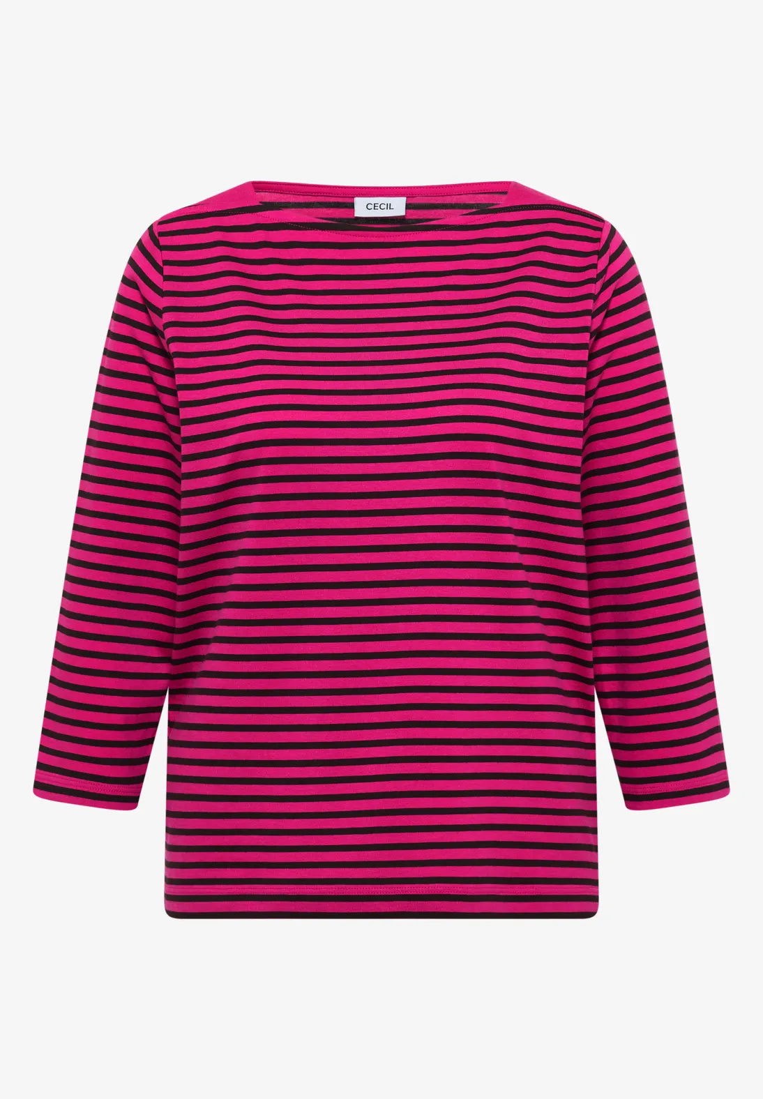 Striped boat neck top in pink & brown