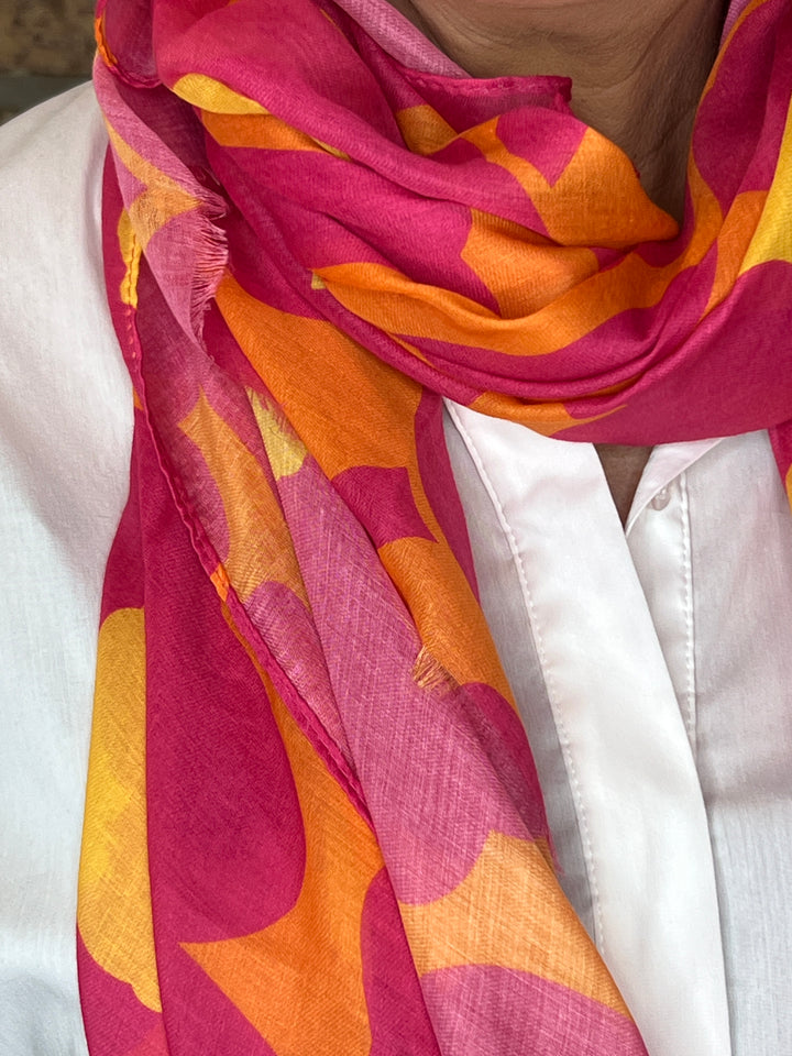 Pipa Floral Patterned Scarf In Pink & Yellow