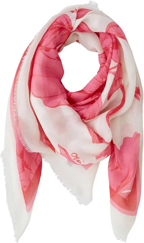 Oui Floral Print Scarf In Pink & White