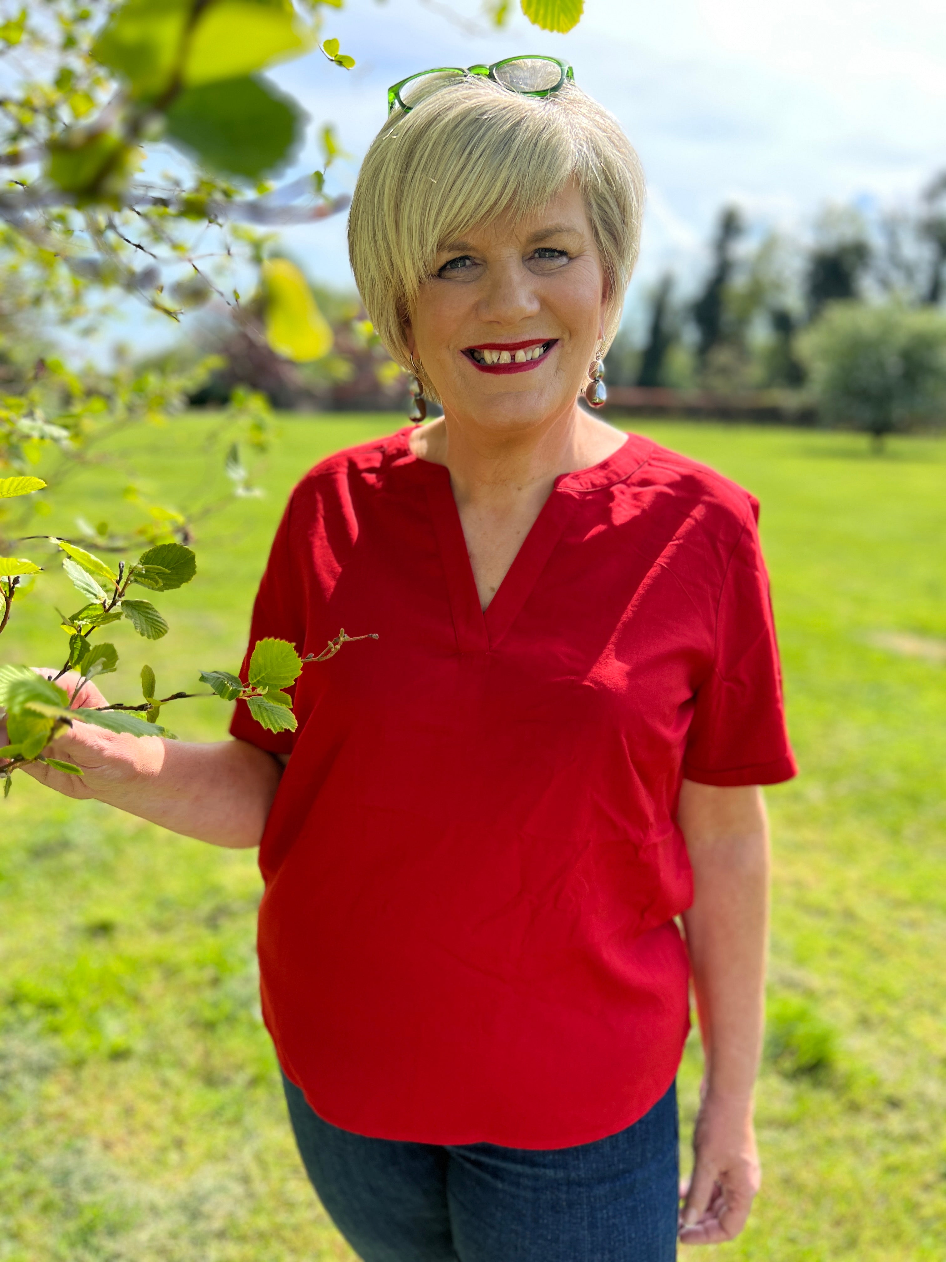 Street One Split Neck Blouse In Red