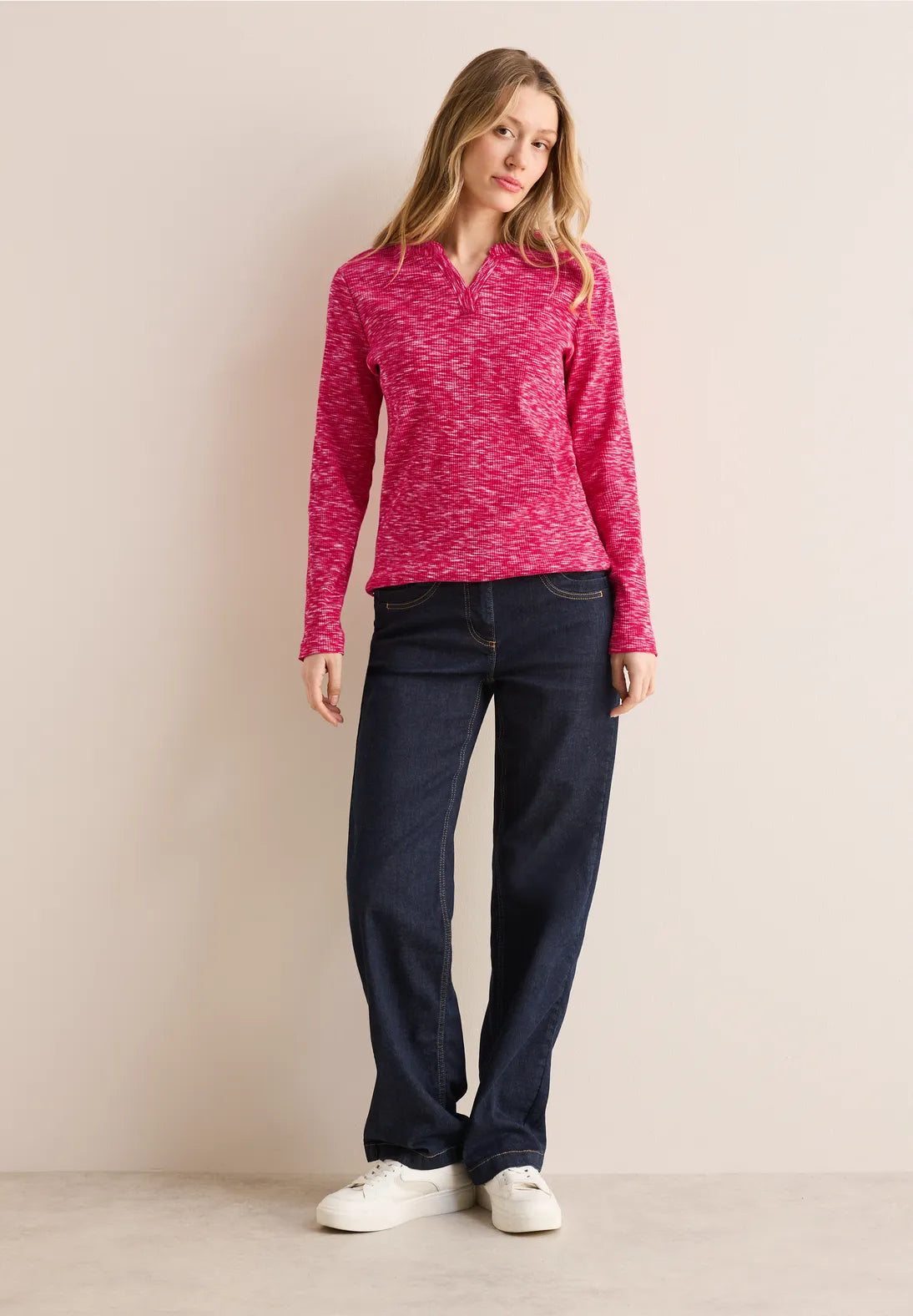 Cecil Melange Rib Top In Granita Red