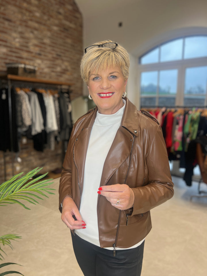 Monari Pleather Biker Jacket In whisky