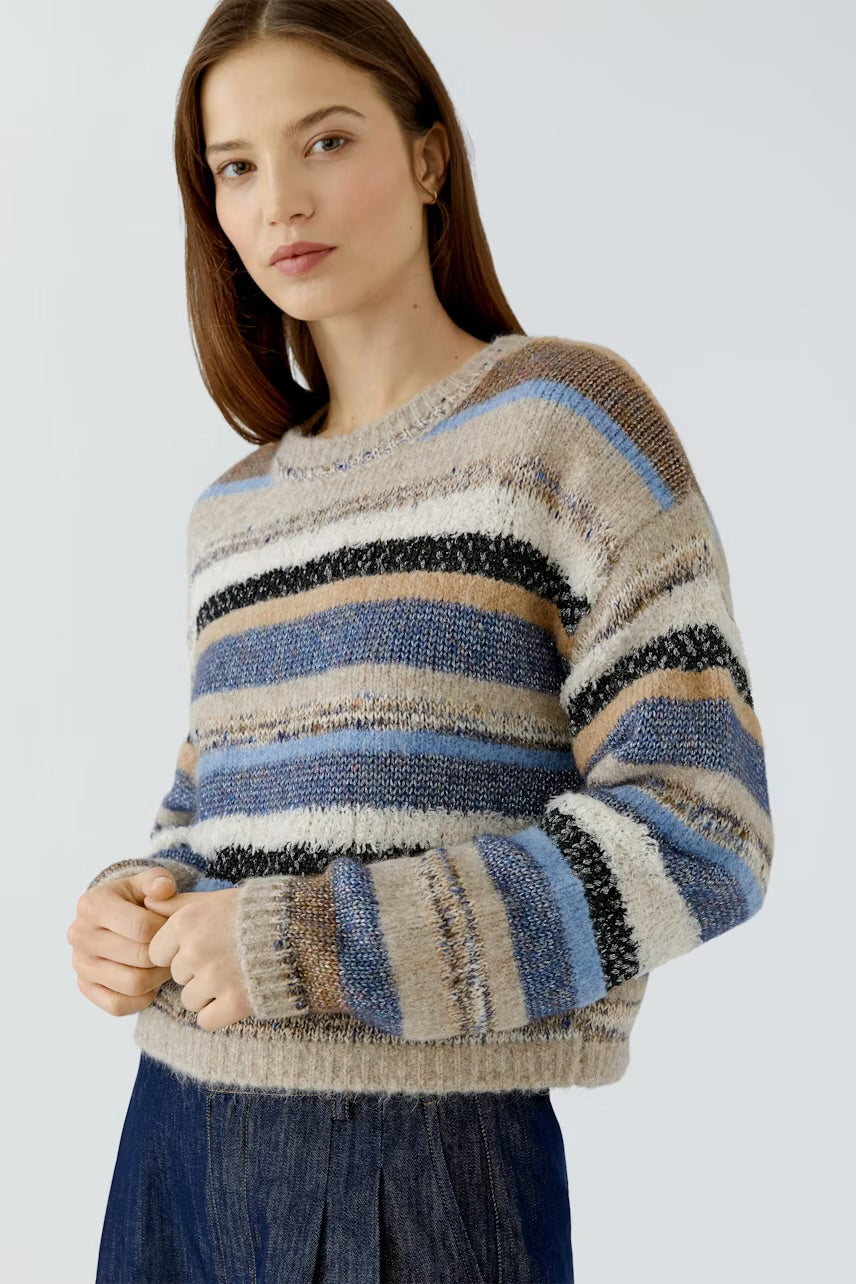 Oui Pullover In Light brown & blue