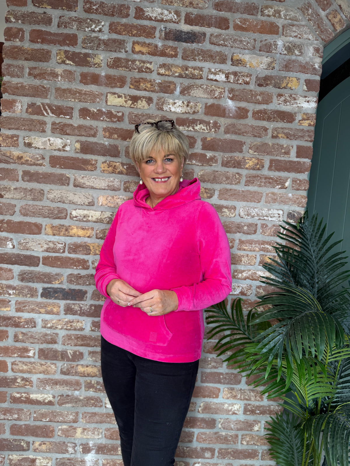 Solid cord hoodie in pink flash