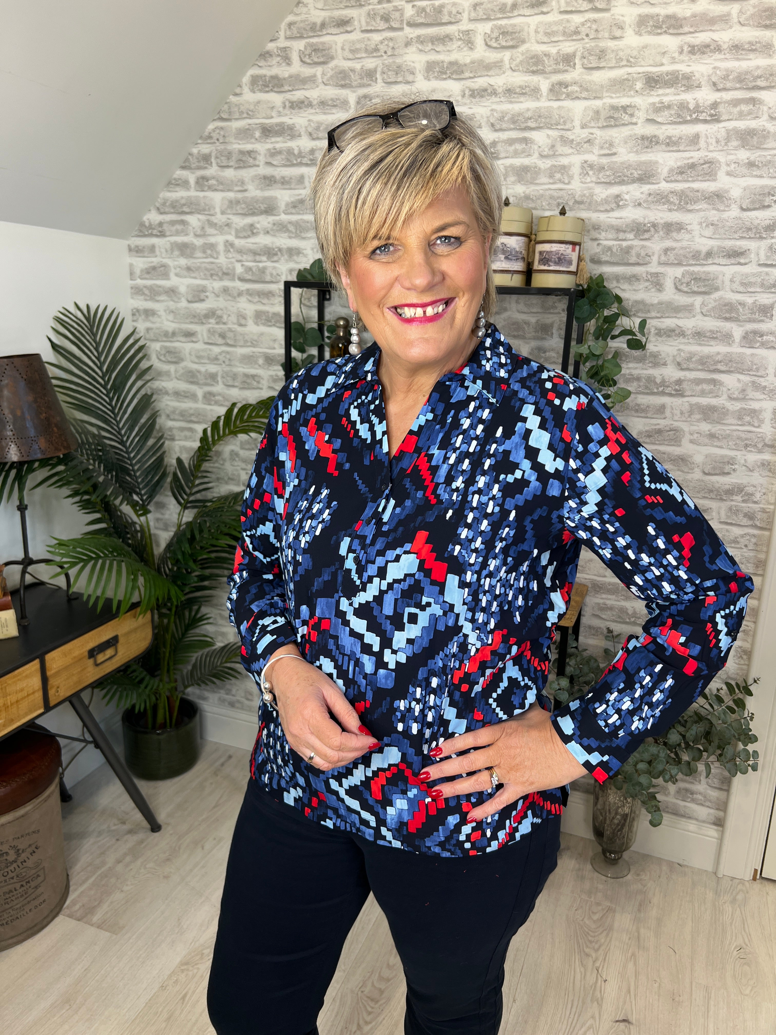 Cecil Patterned Blouse In Universal Blue