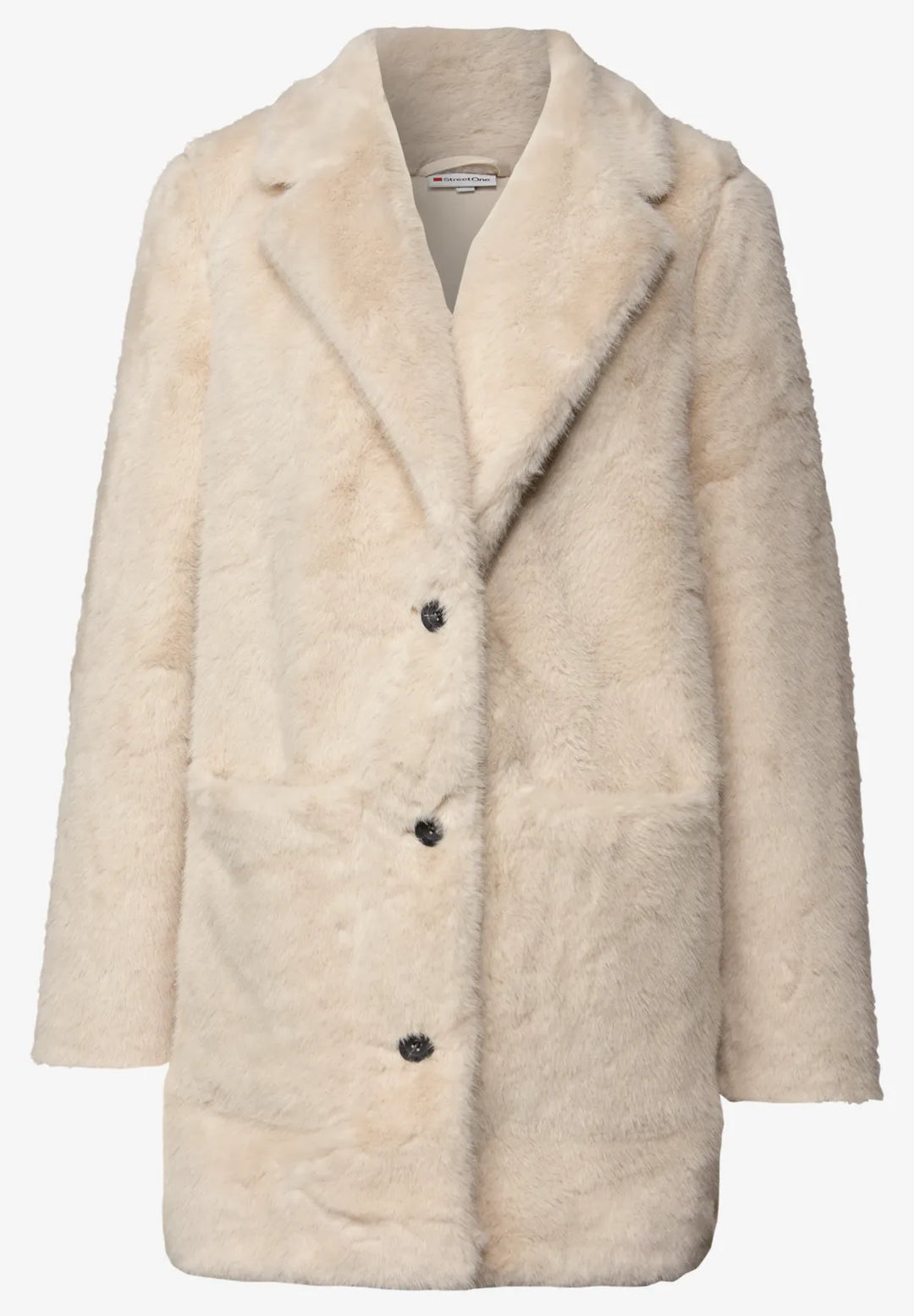 Street One Faux Fur Coat In Pastel Sand