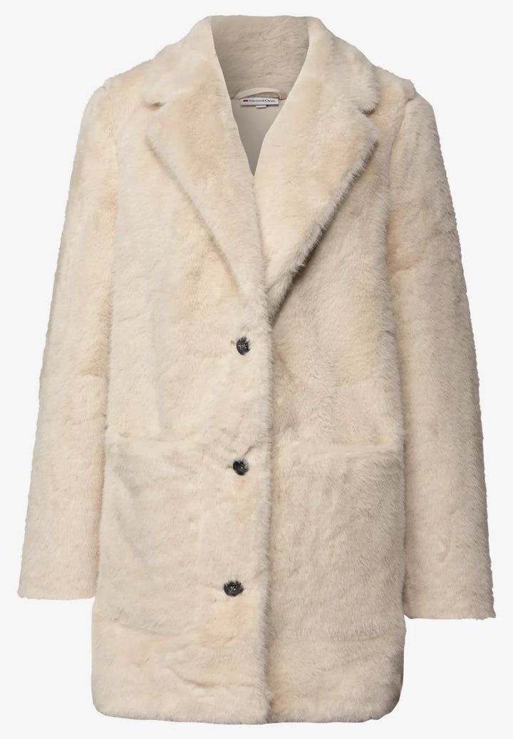 Street One Faux Fur Coat In Pastel Sand