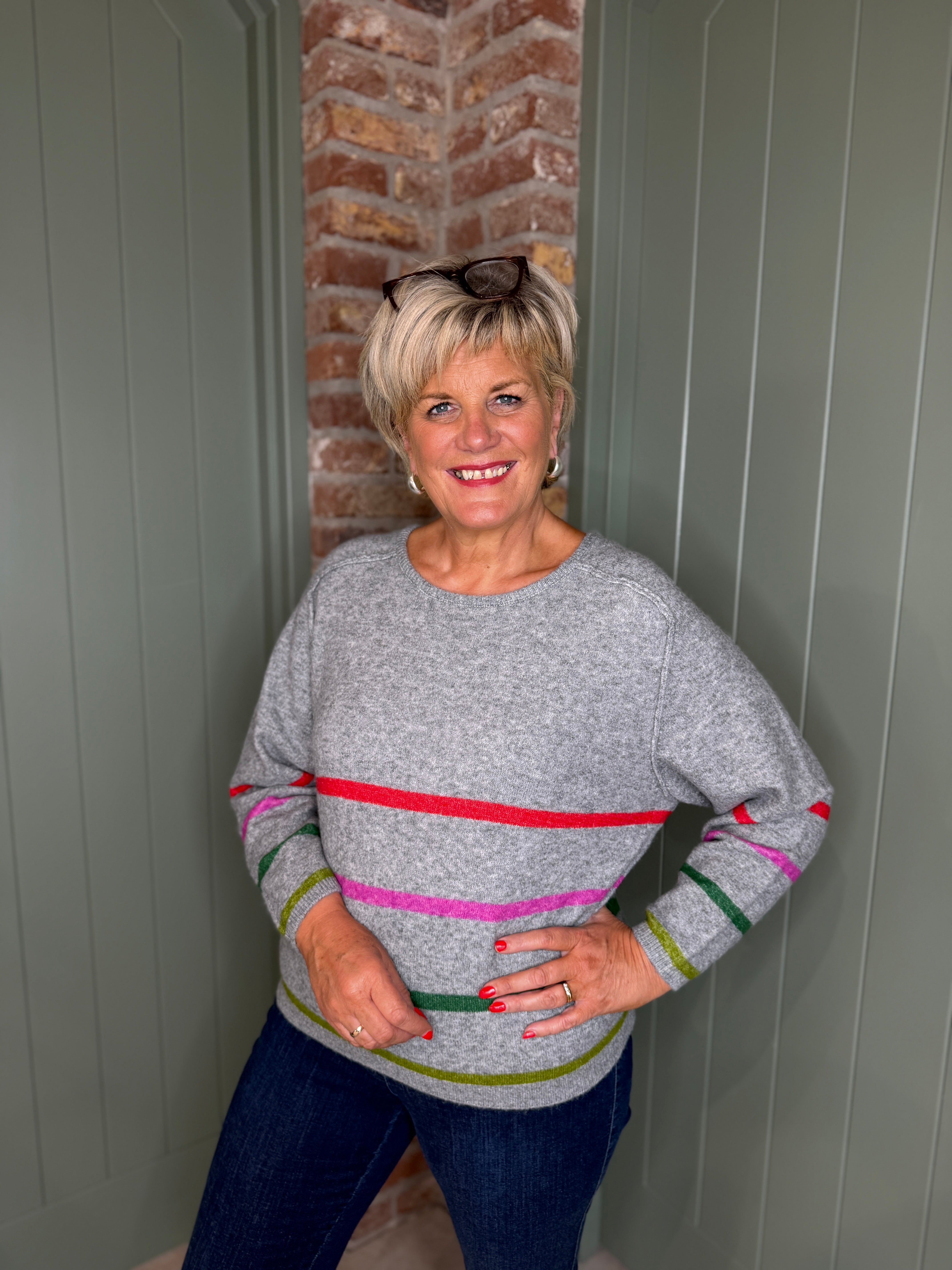 Ichi Ihdasila striped pullover in grey multi