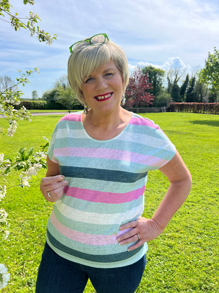 Street One T-shirt With Stripes In Soft Jade Green