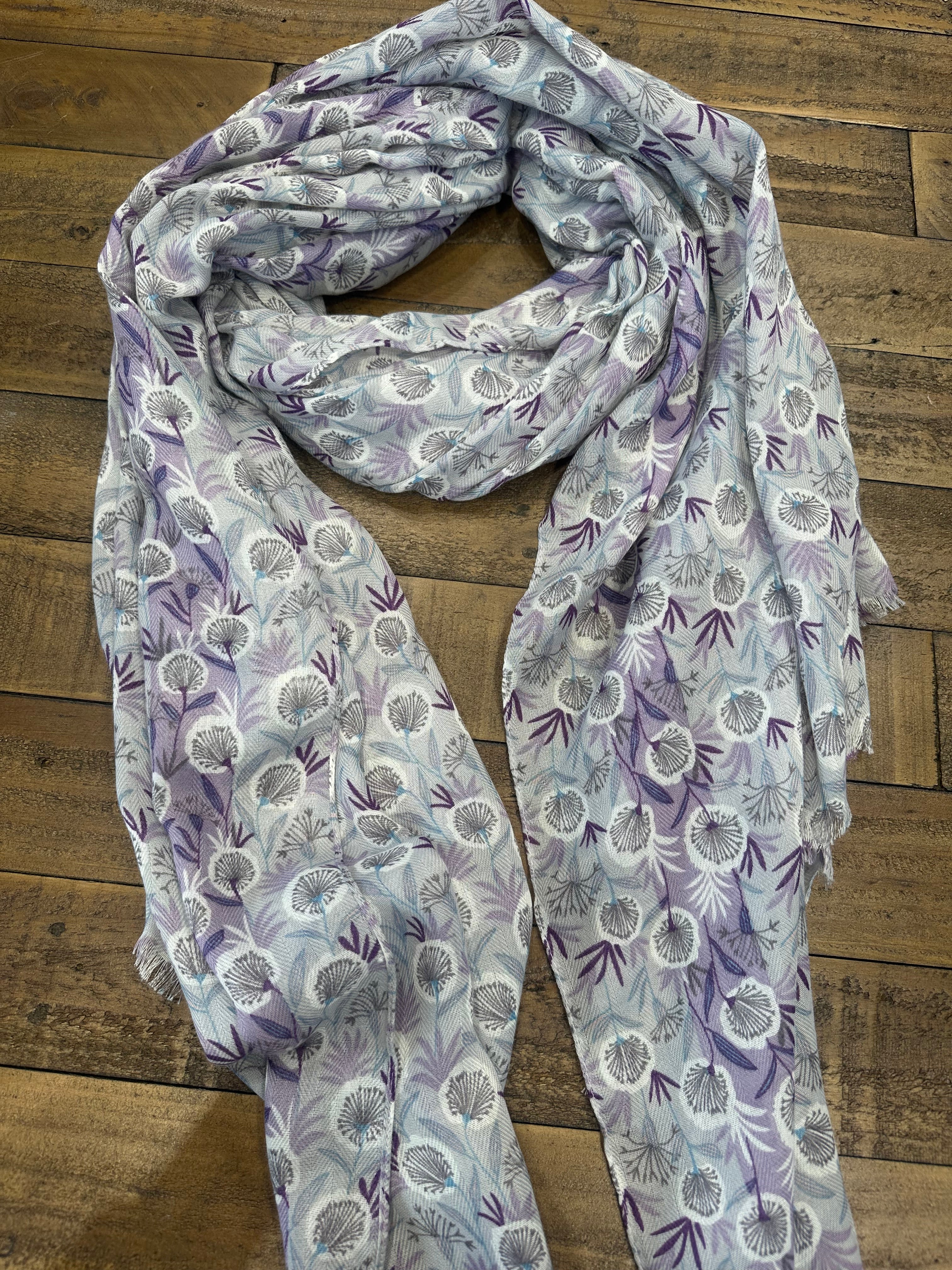 Amelia Dandelion Print Scarf In Silver