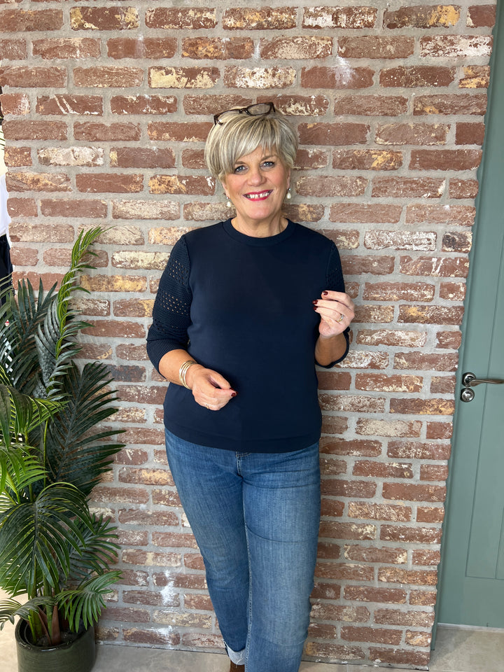 Street One sweatshirt with knitted sleeve In Navy