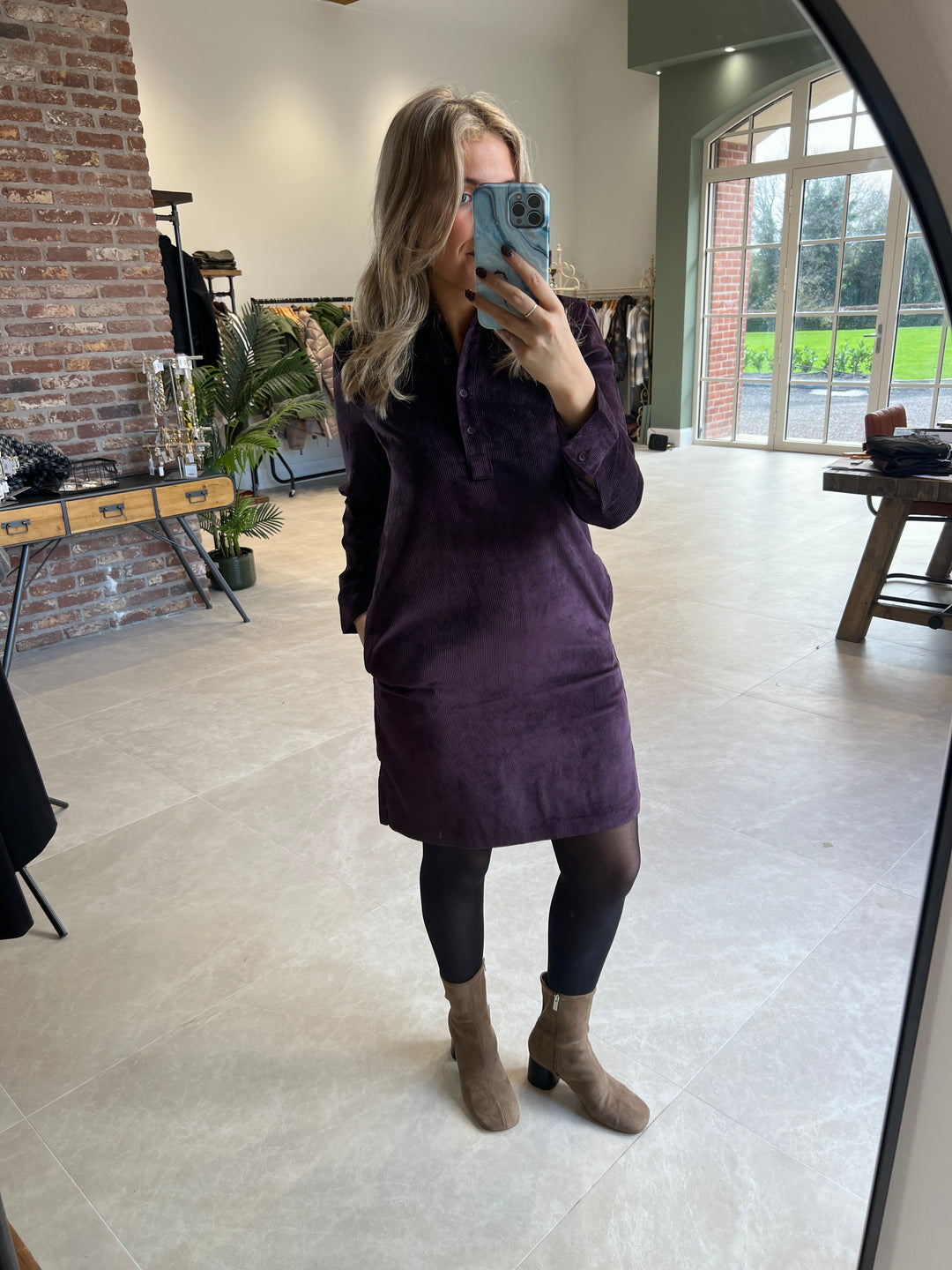 Cecil Cord Dress In Eggplant Red