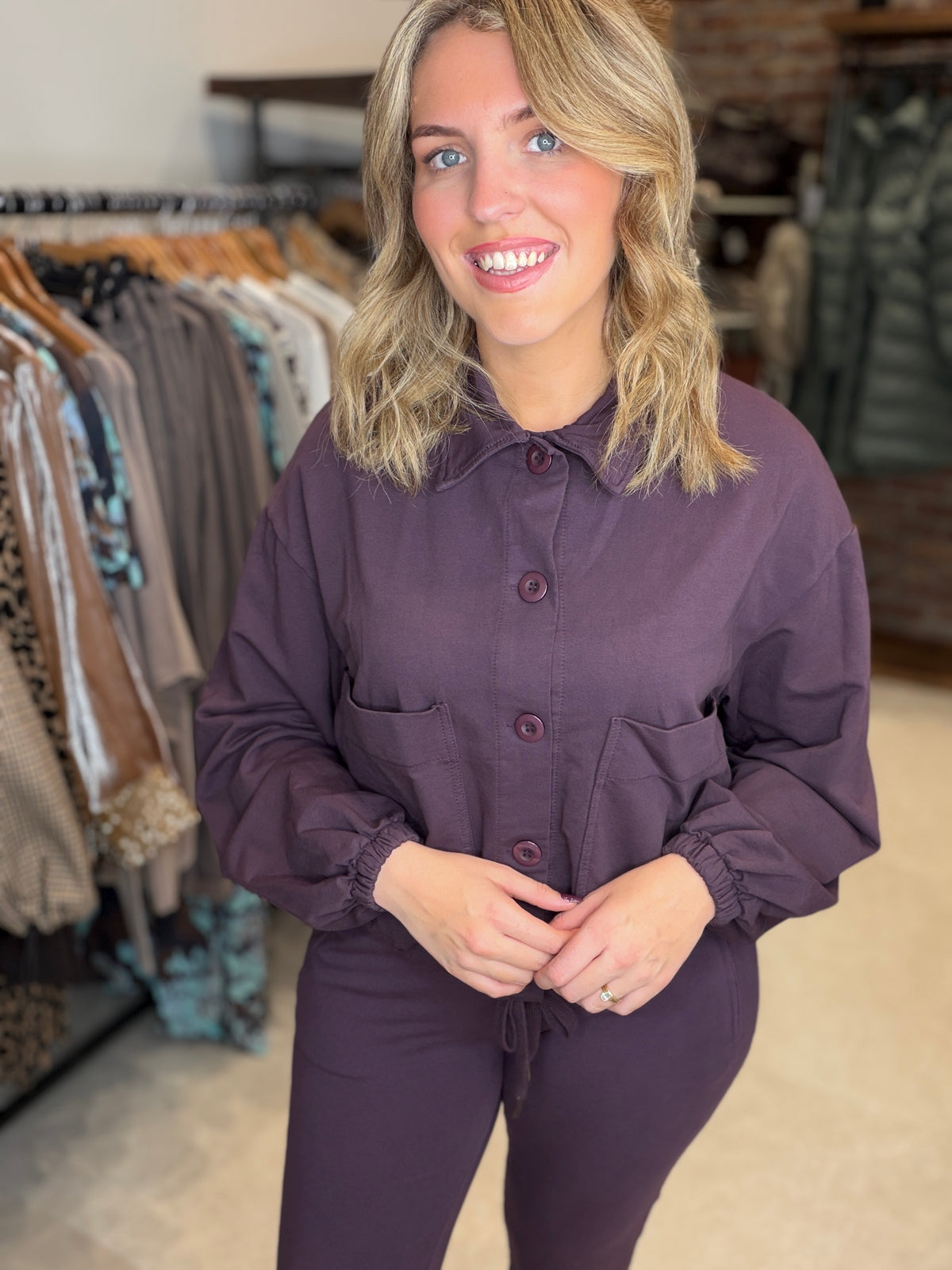 Patch pocket jacket in Mulberry