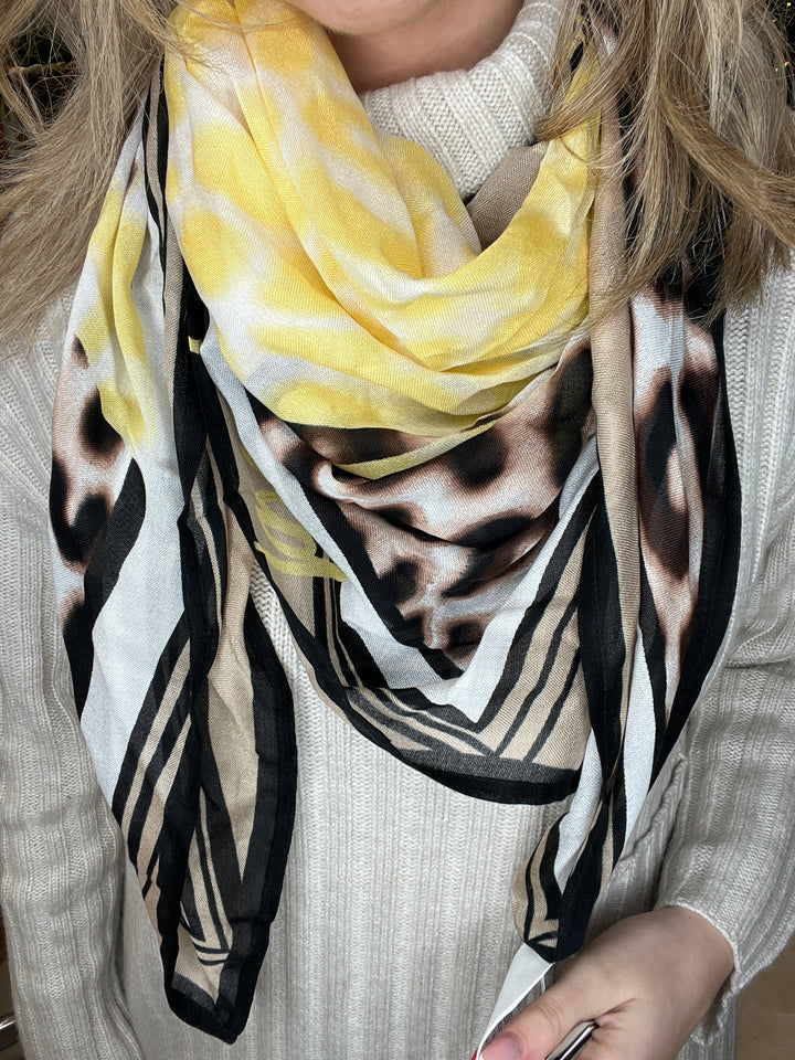 Street One leopard Square Scarf In Yellow Multi