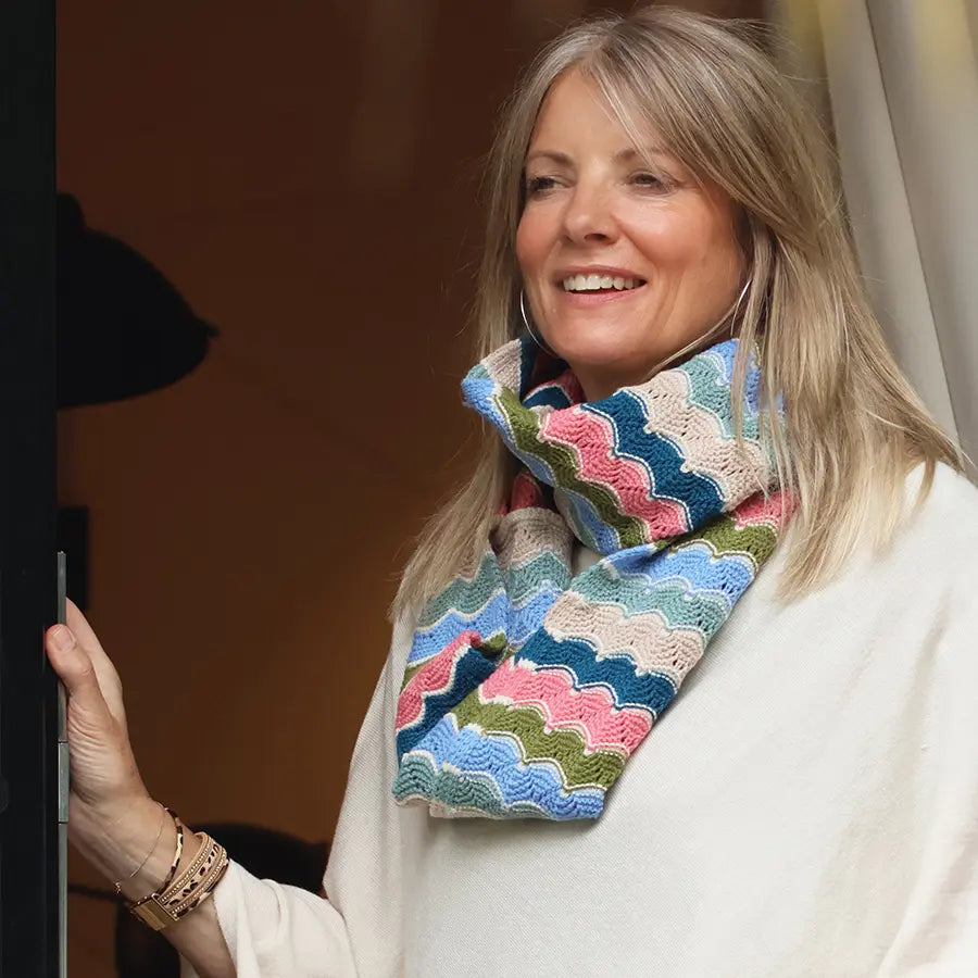 Pom Scallop Knit Loop Snood In Multi