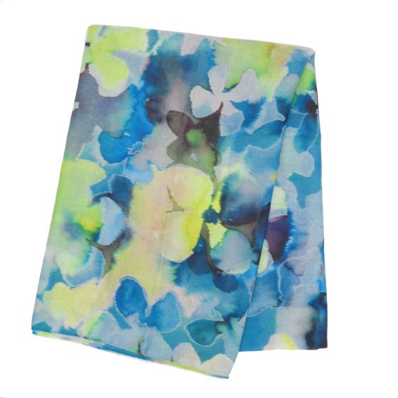 Amelia Watercolour Floral Shapes Scarf In Teal