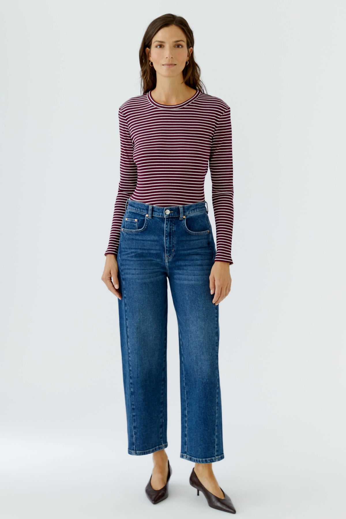 Striped top in dark red & white