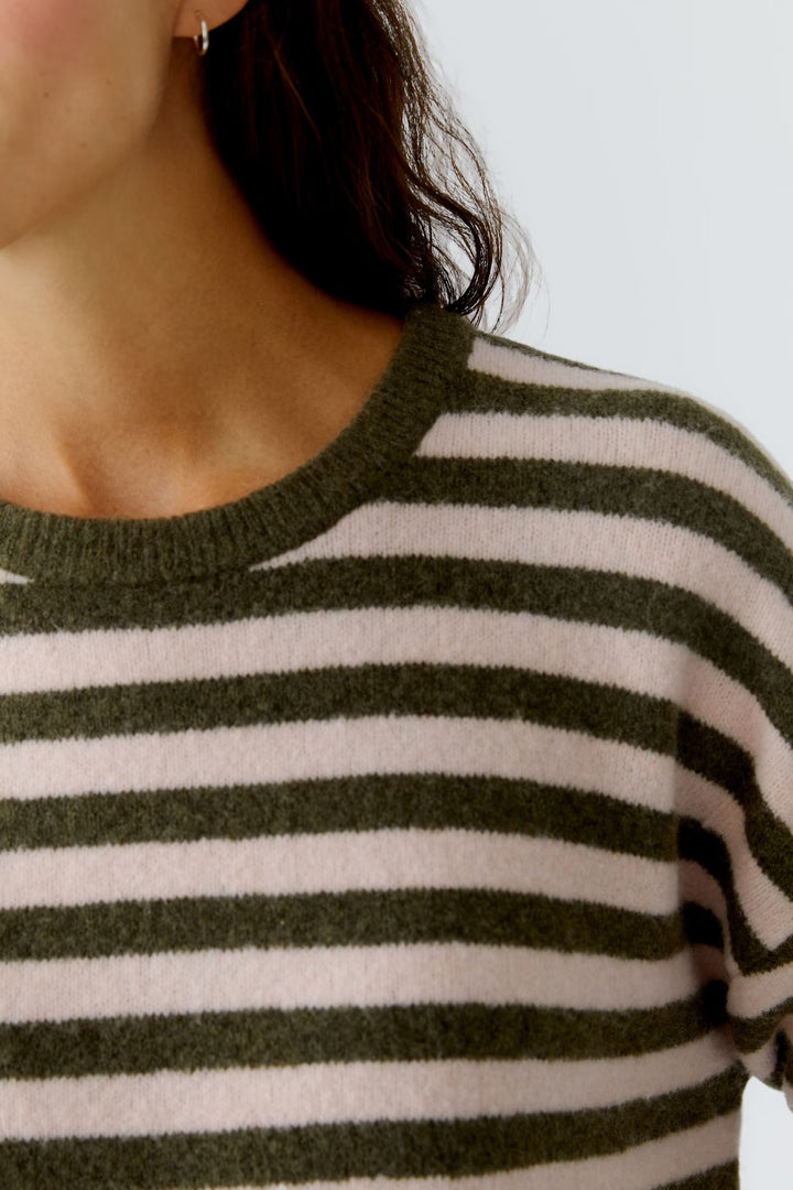 Oui Striped Pullover In Khaki Rose