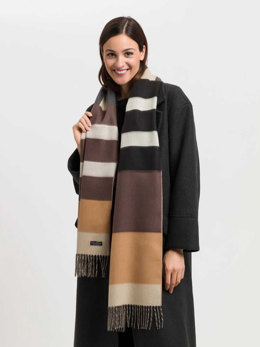 Cashmink Stripe design Scarf In Greige