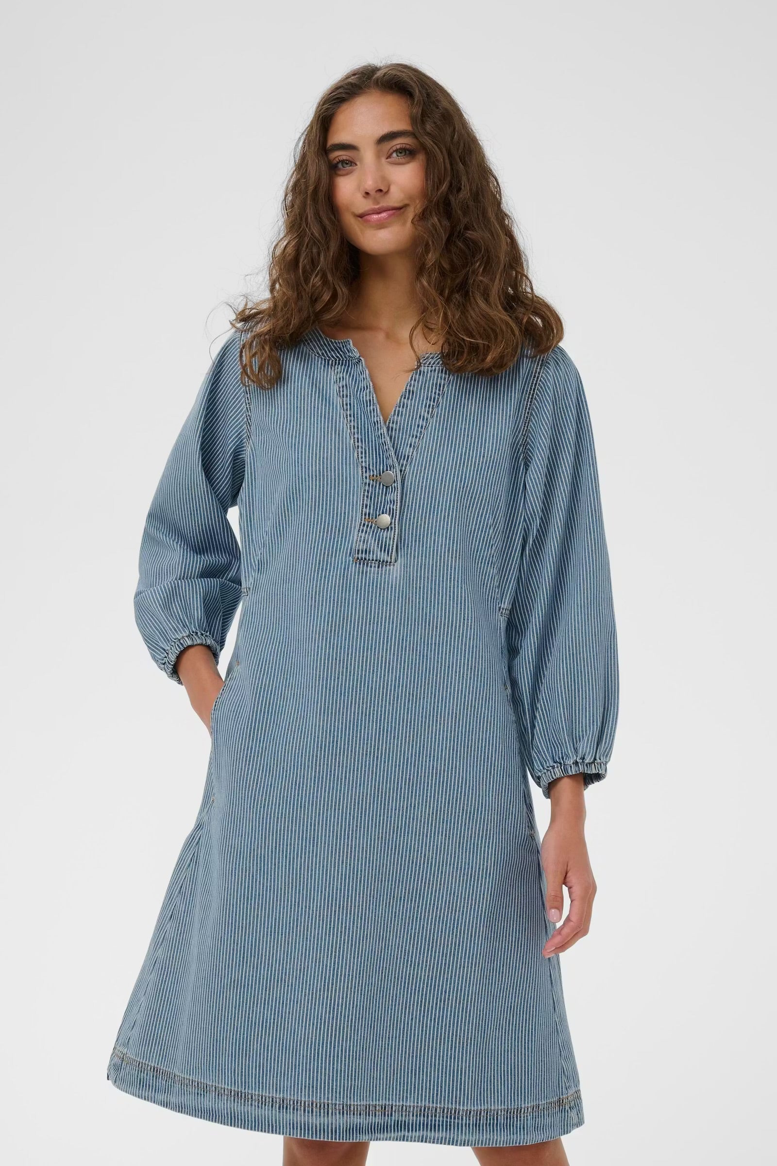 Culture Striped Denim Dress In Blue & White