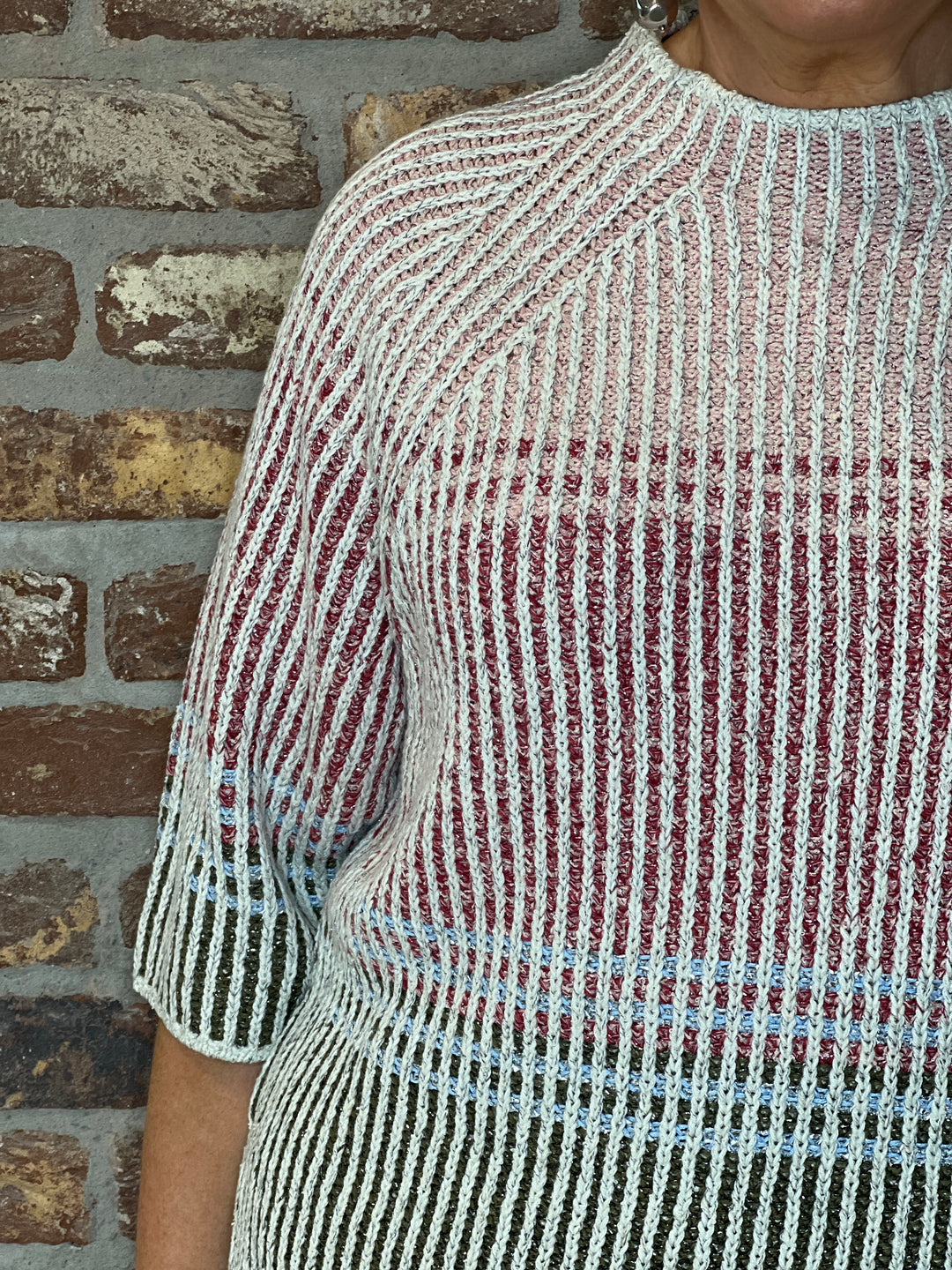 Oui block stripe pullover In White & pink