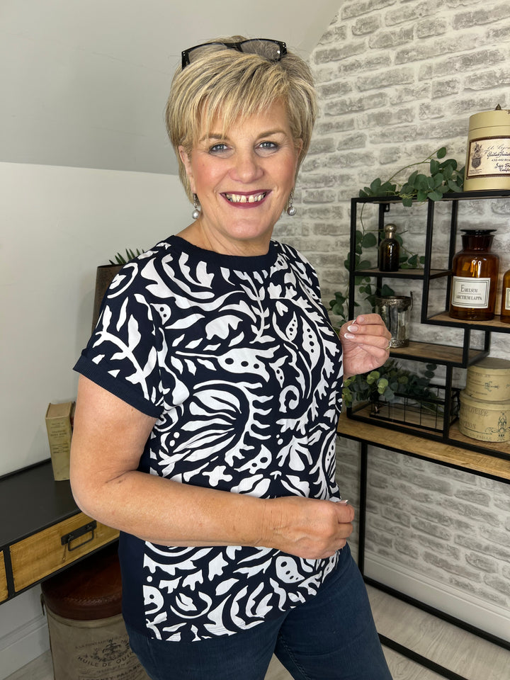 Street One Material Mix T-Shirt In Deep Blue